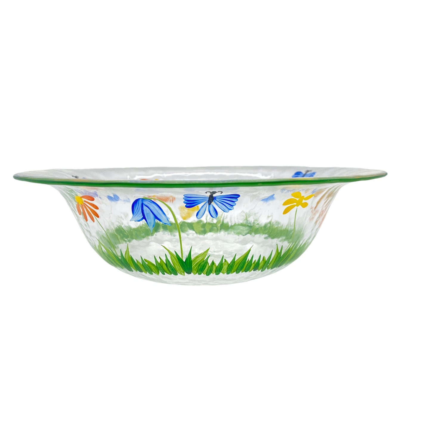 Schale Glas bemalt Blumen Blüten 70er 80er Jahre Vintage Schüssel
