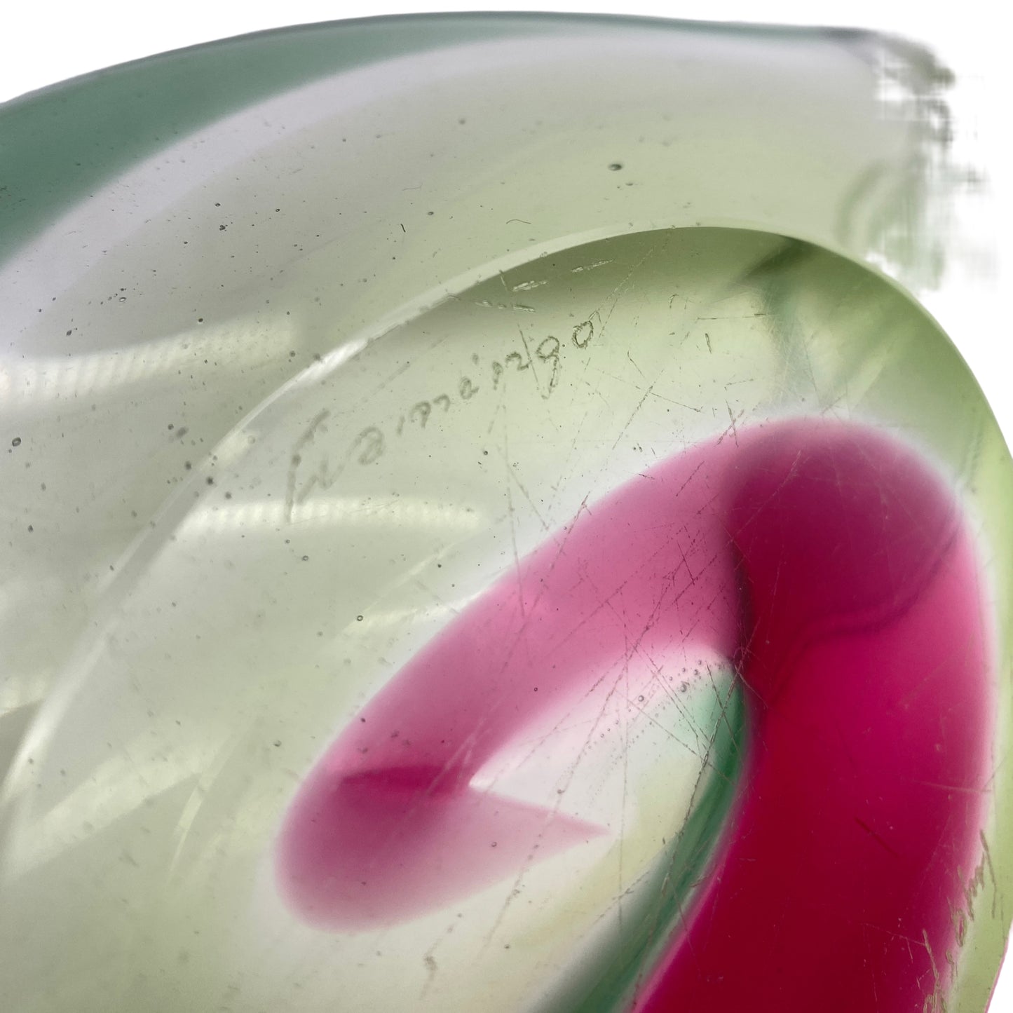 Schale Glas rosa grün 60er 70er Mid Century unbekannt signiert