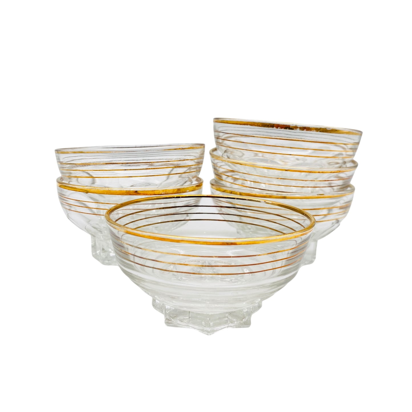 Schalen Set 70er 80er Goldrand Dessertschalen Eisschalen Glas 6er Set