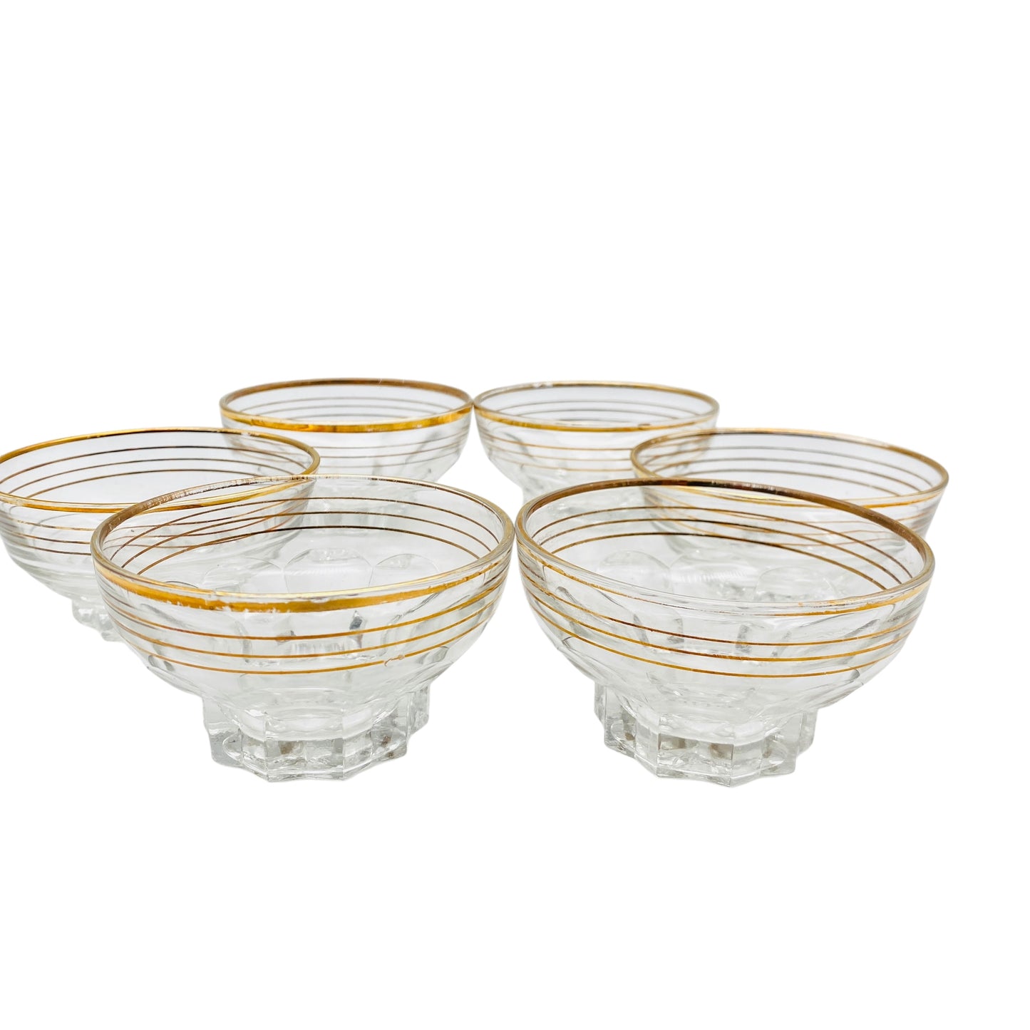 Schalen Set 70er 80er Goldrand Dessertschalen Eisschalen Glas 6er Set