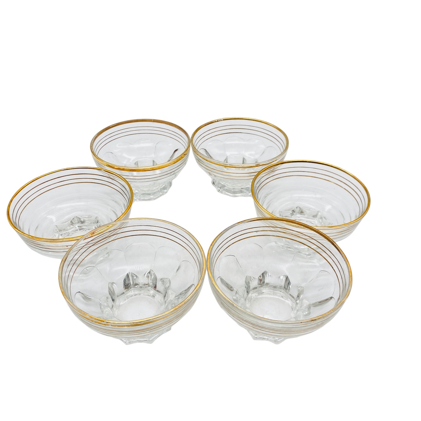 Schalen Set 70er 80er Goldrand Dessertschalen Eisschalen Glas 6er Set