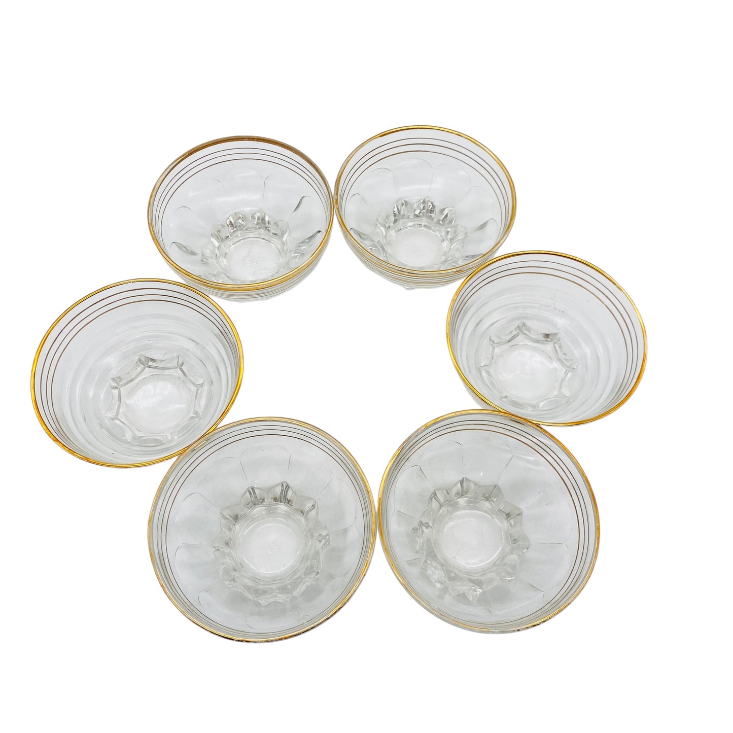 Schalen Set 70er 80er Goldrand Dessertschalen Eisschalen Glas 6er Set
