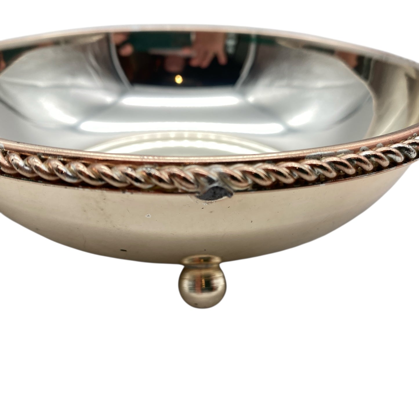 Schalen Set versilbert Flaschenhalter 60er 70er Kugelfüße Dekoration Flechtrand