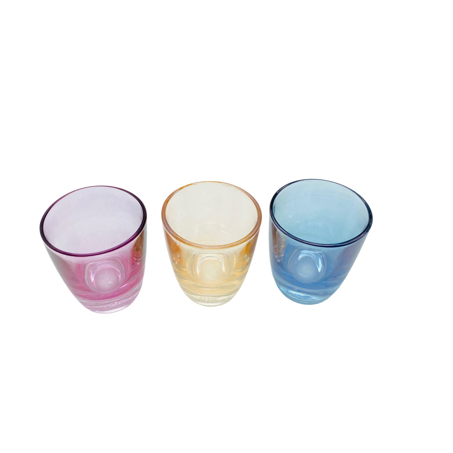 Schnapsgläser 3er Set irisierend blau lila gelb Mid Century 60er 70er Gläser