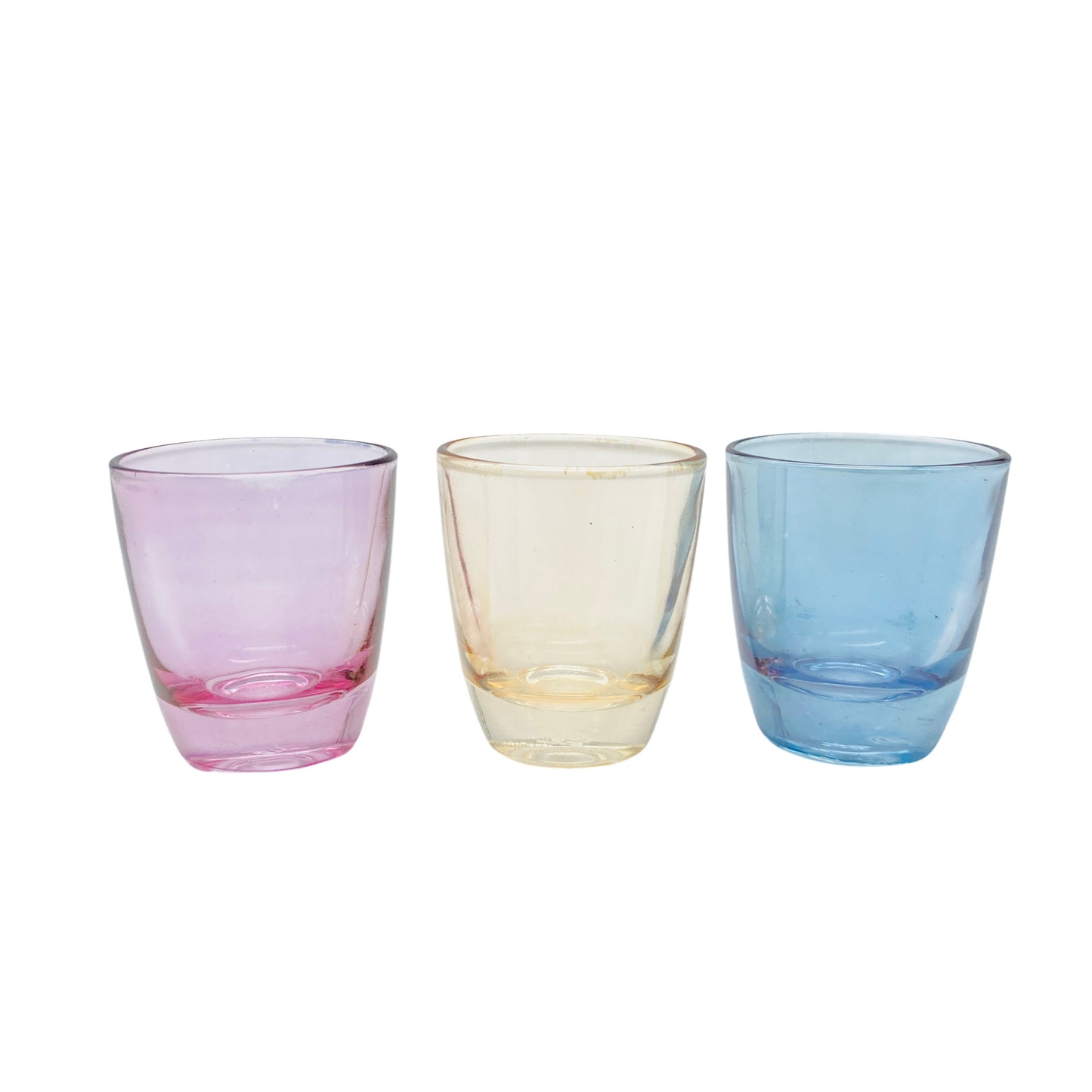 Schnapsgläser 3er Set irisierend blau lila gelb Mid Century 60er 70er Gläser