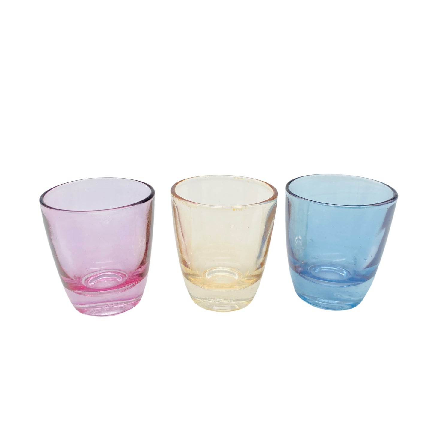 Schnapsgläser 3er Set irisierend blau lila gelb Mid Century 60er 70er Gläser
