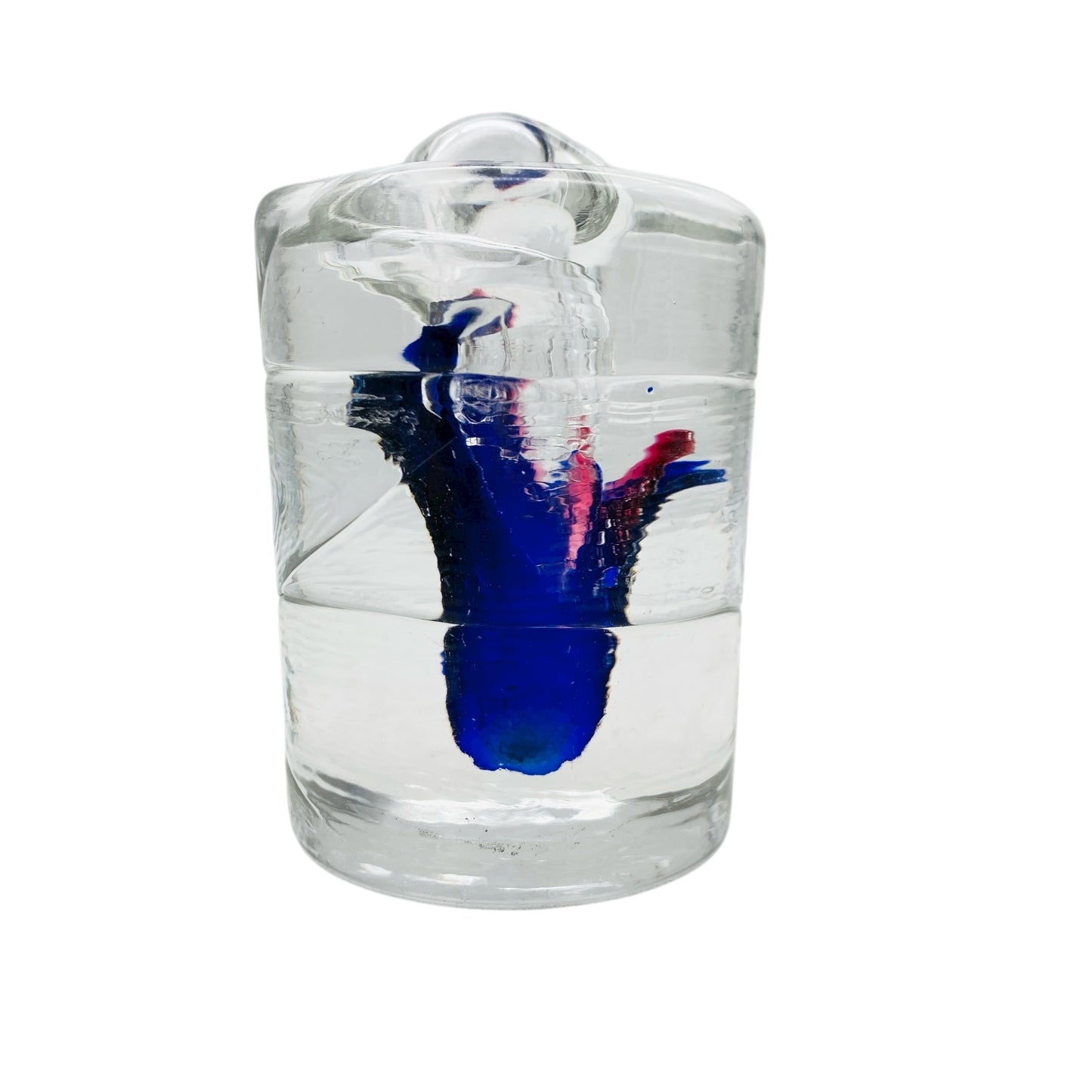 Solifleur Vase transparent blau rosa H 10 cm Blockvase schwer 60er 70er Jahre Deko