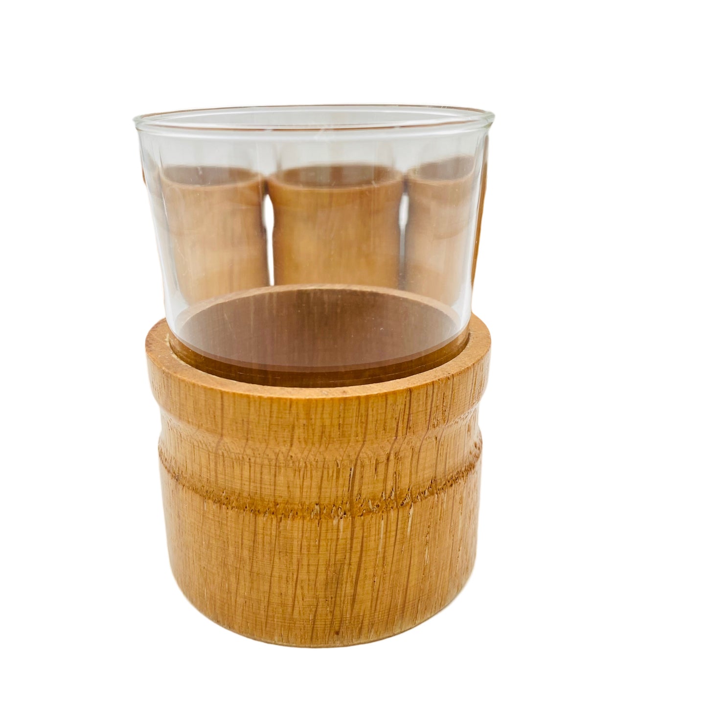 Teegläser im Halter aus Holz mit SCHOTT Gläsern 60er 70er Jahre 6er Set