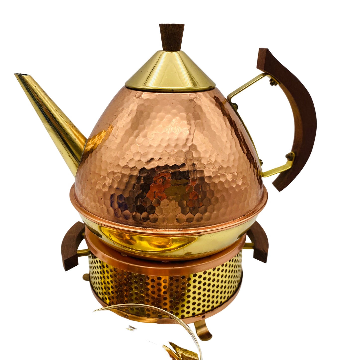 Teeservice Kupfer Mid Century 60er Jahre Schott Glas Einsätze Tassen Kanne Stövchen