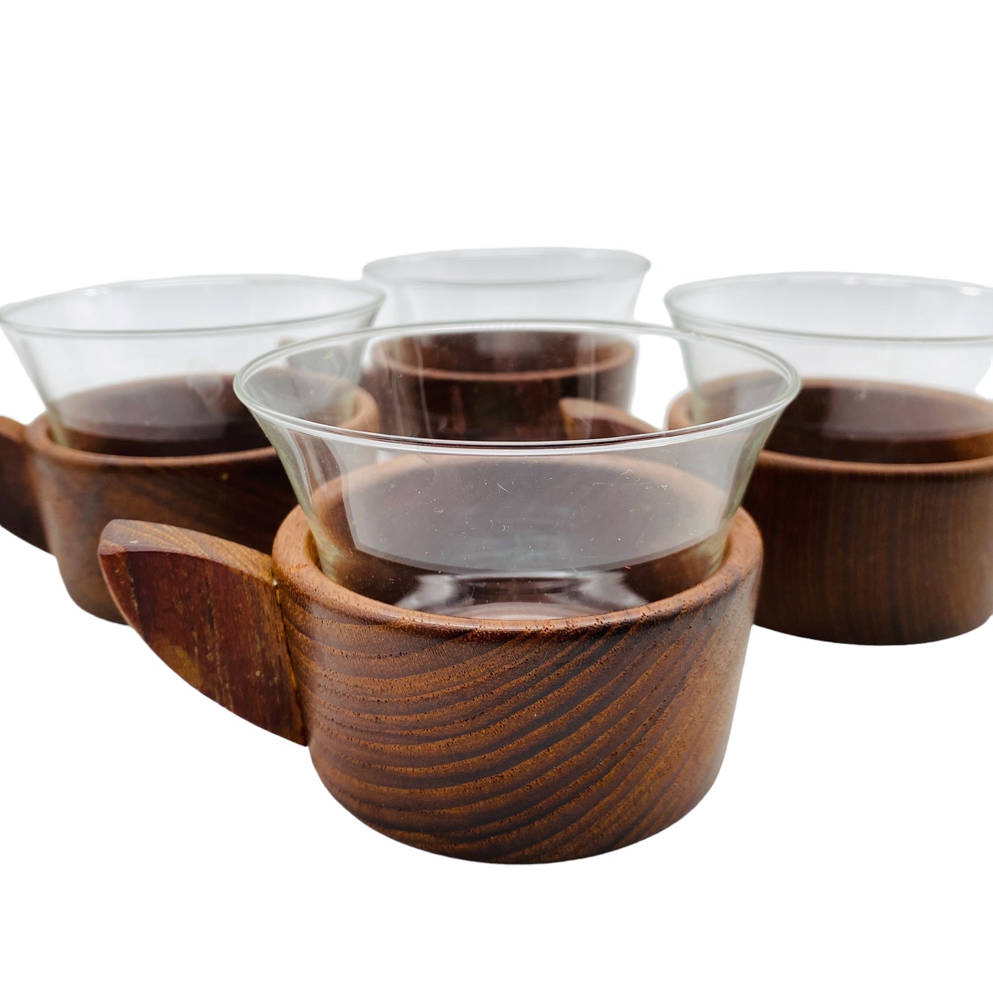Teetassen Mid Century Lounge Teak Holz Halter Driburg Gläser 4er Set Tassen