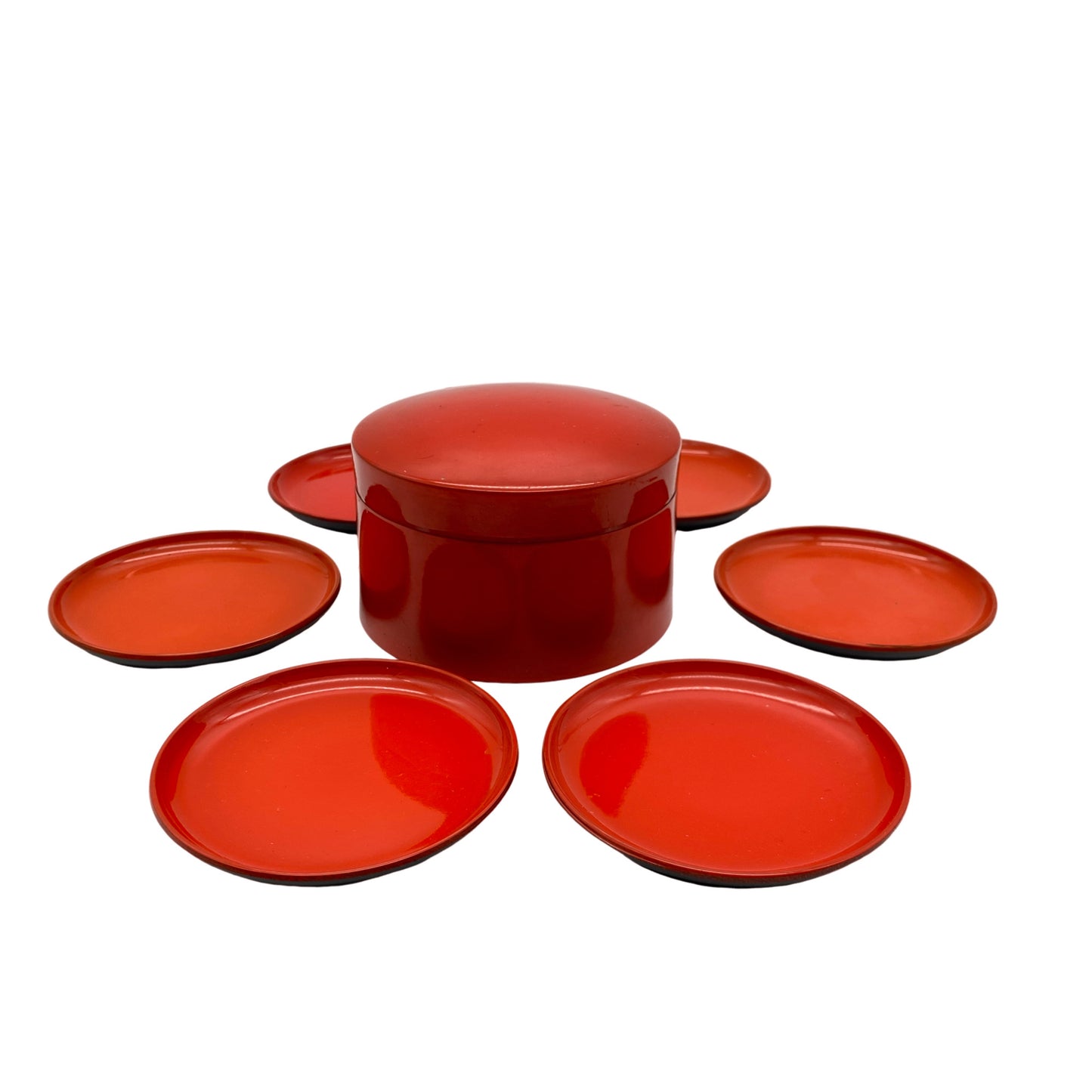 Untersetzer rot mit Dose 70er Jahre Vintage Kunststoff