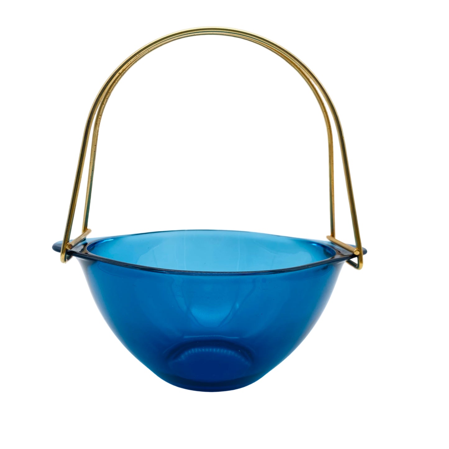VERECO Schale Glas blau Metall Gold Korb 70er Jahre Vintage Frankreich