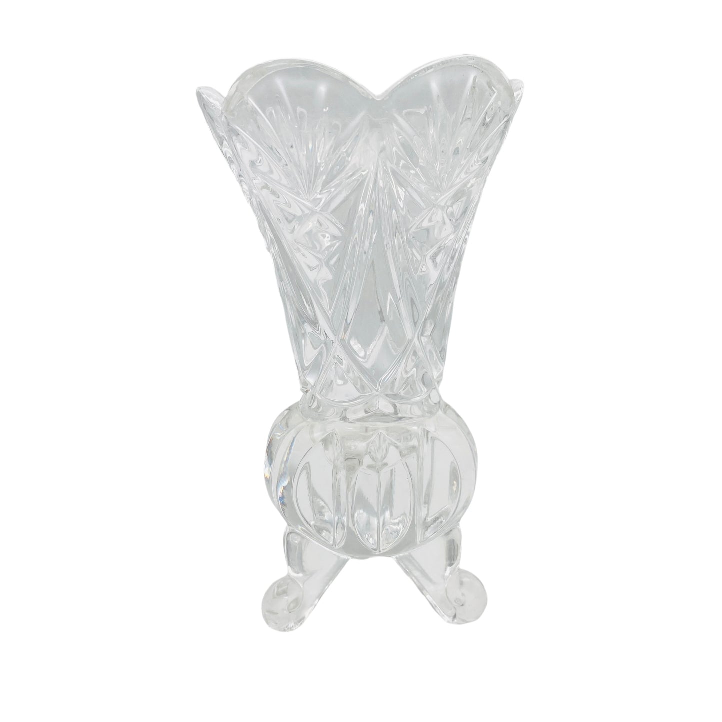 Vase Glas Dreibein 70er 80er Pressglas Blumenvase Dekoration