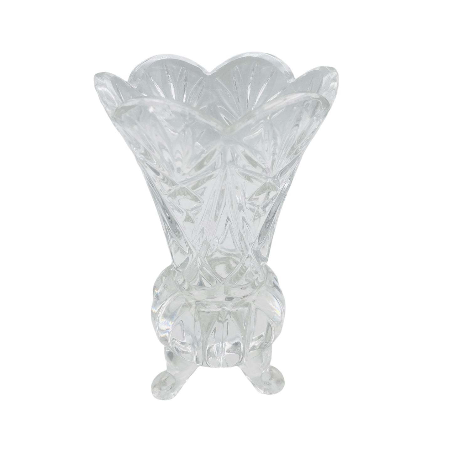 Vase Glas Dreibein 70er 80er Pressglas Blumenvase Dekoration