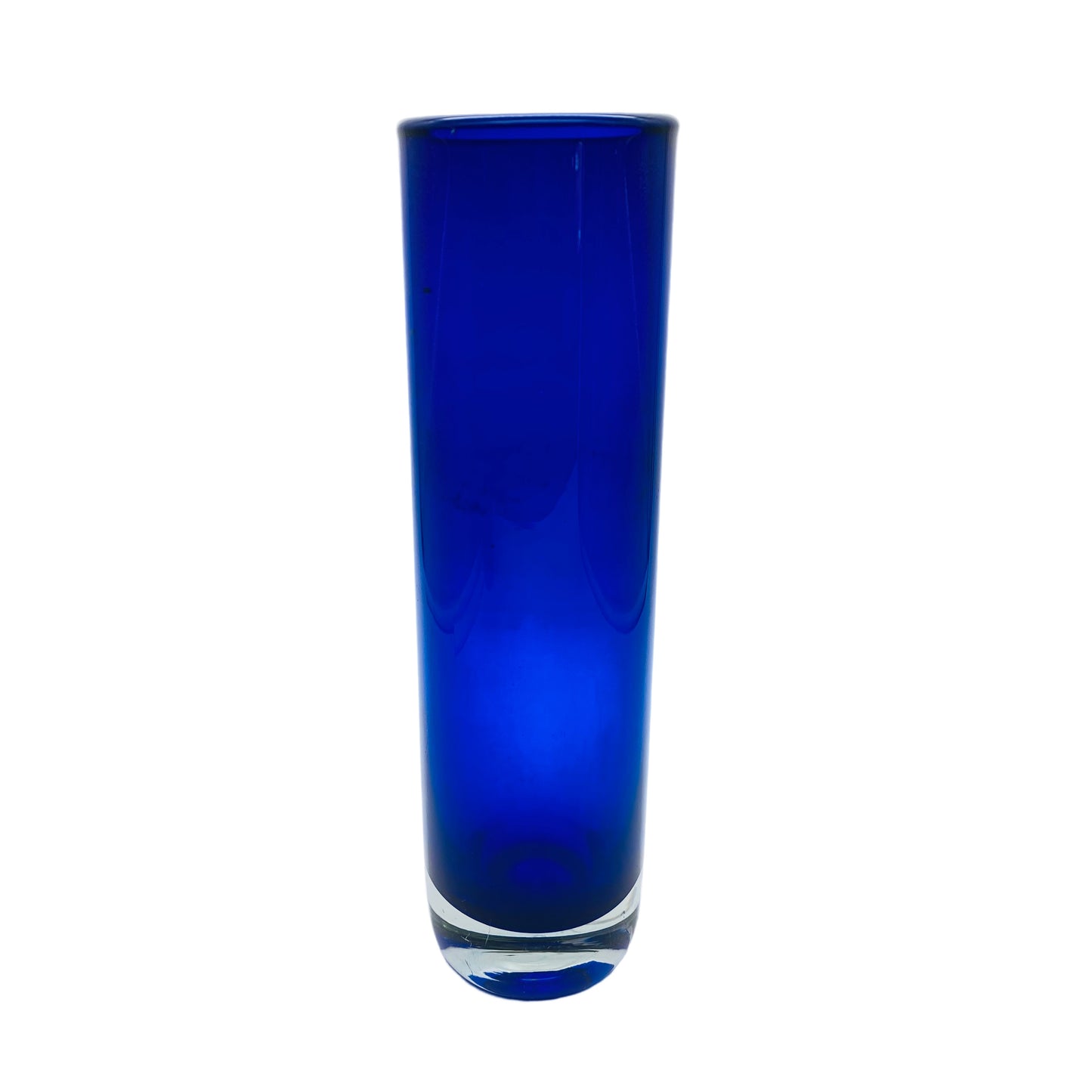 Vase Mid Century Glas blau Überfang transparent Vintage