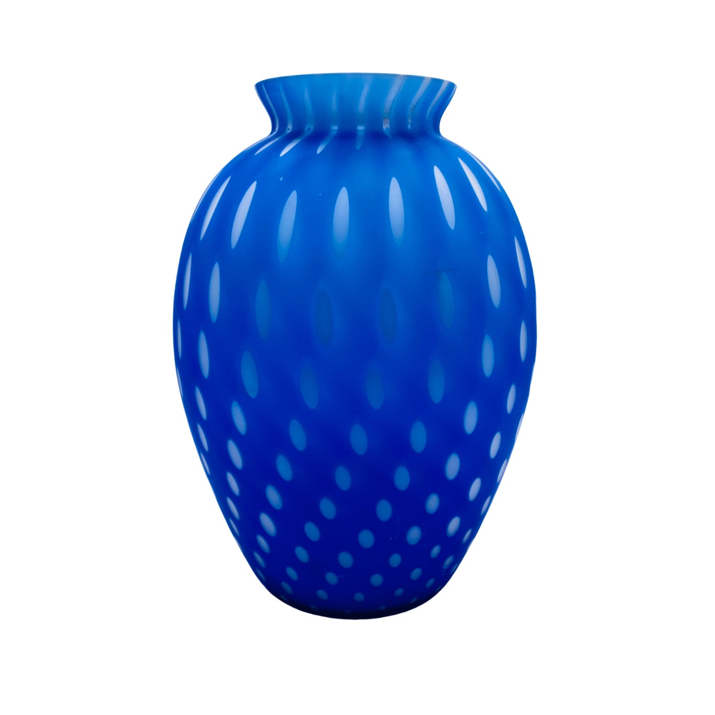Vase blau matt satiniert Überfang weiß Italy 60er 70er Jahre