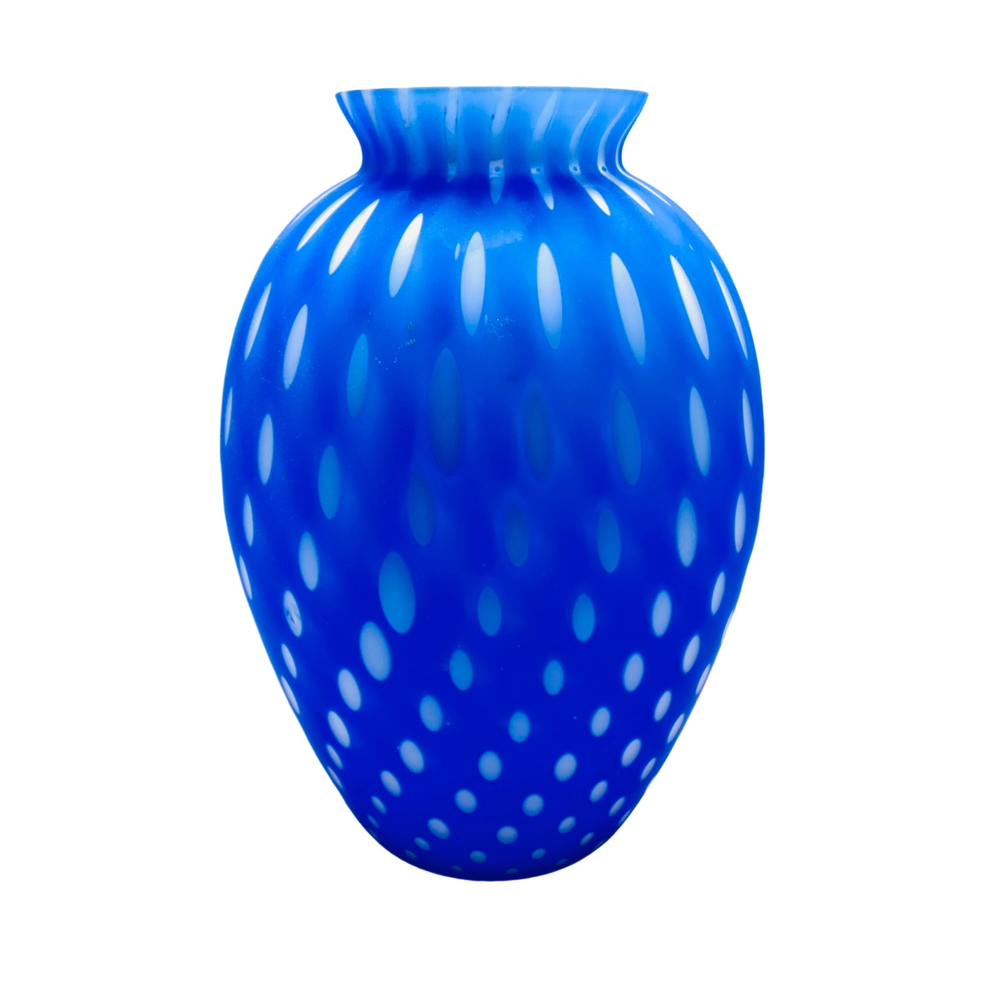 Vase blau matt satiniert Überfang weiß Italy 60er 70er Jahre