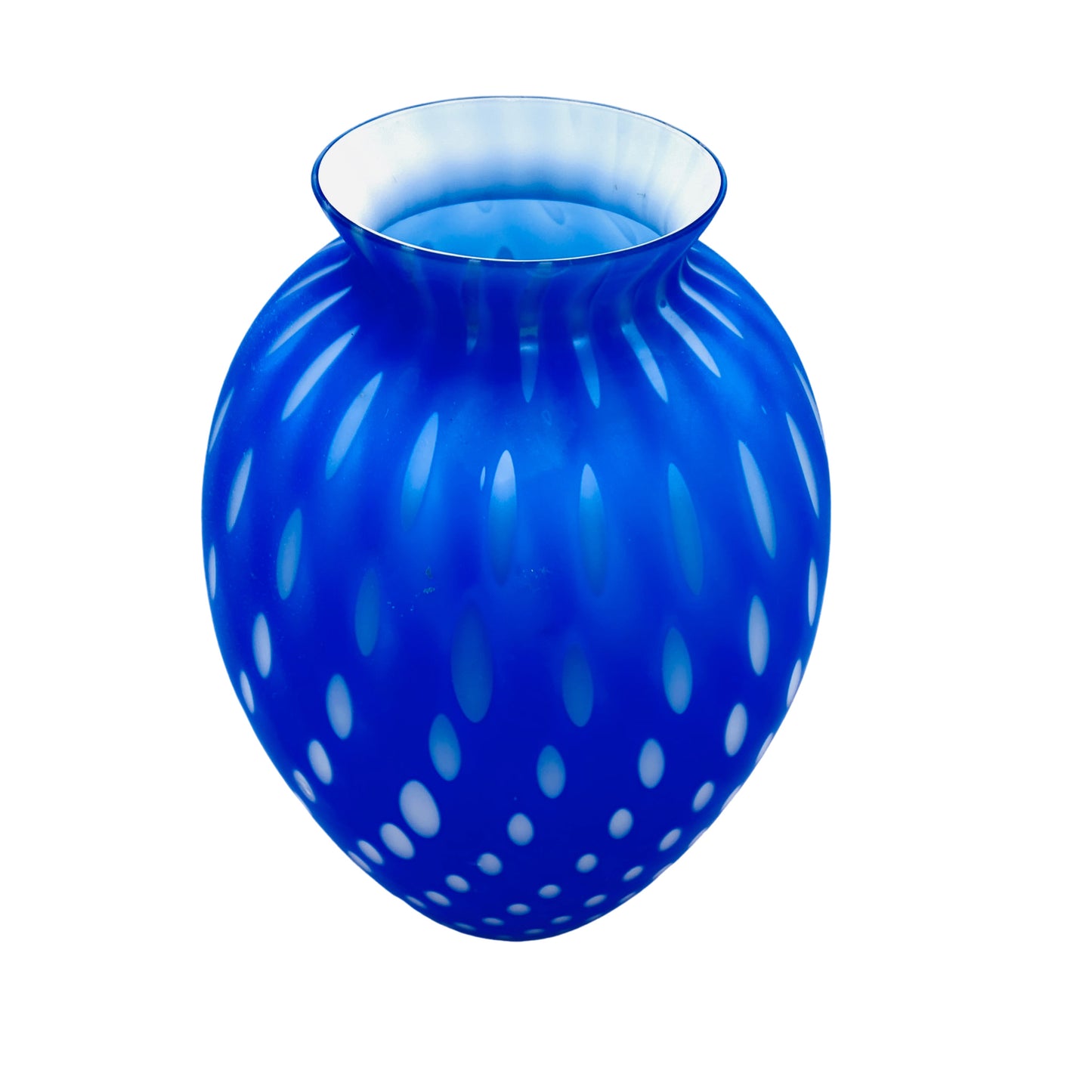 Vase blau matt satiniert Überfang weiß Italy 60er 70er Jahre