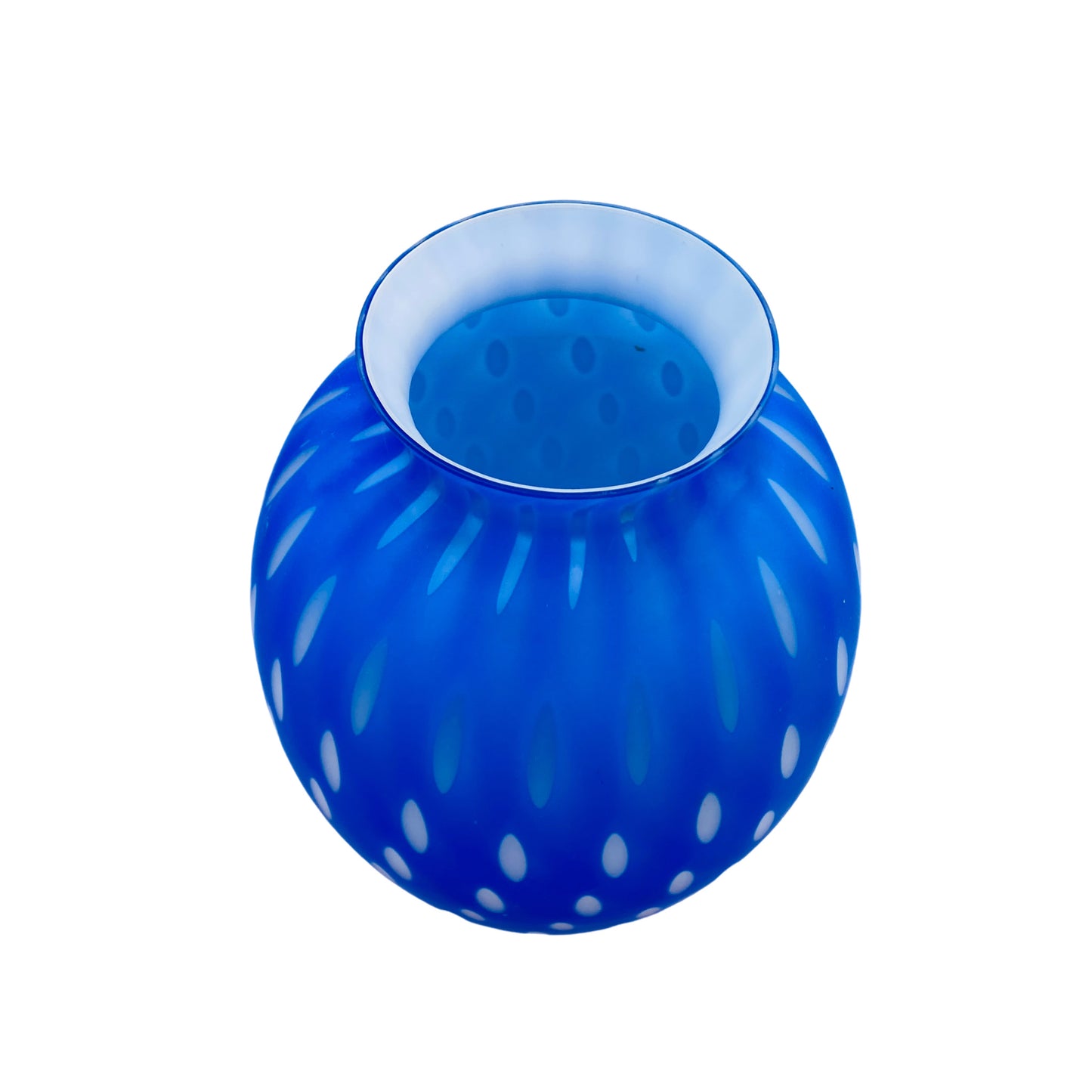 Vase blau matt satiniert Überfang weiß Italy 60er 70er Jahre