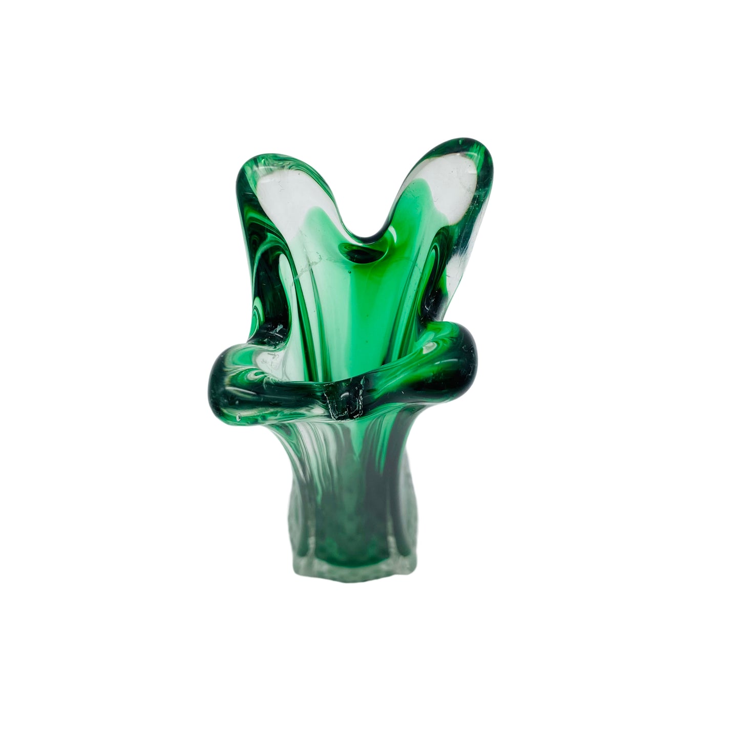 Vase grün Glas 60er 70er Italien Überfang Klarglas Mid Century