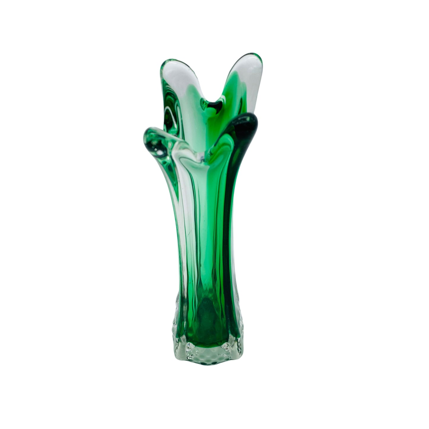 Vase grün Glas 60er 70er Italien Überfang Klarglas Mid Century