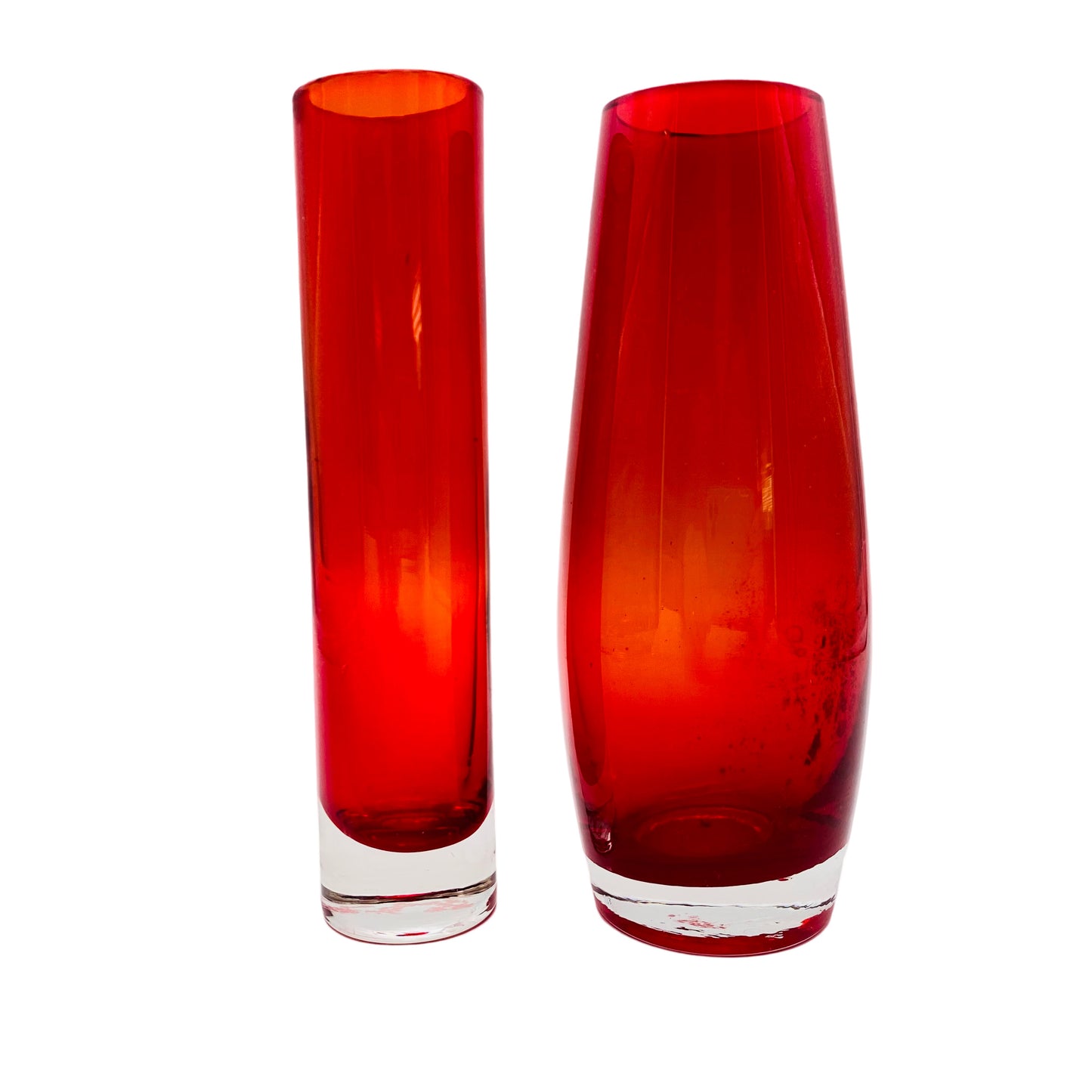 Vasen Set rot Glas Mid Century 60er 70er Überfang klar