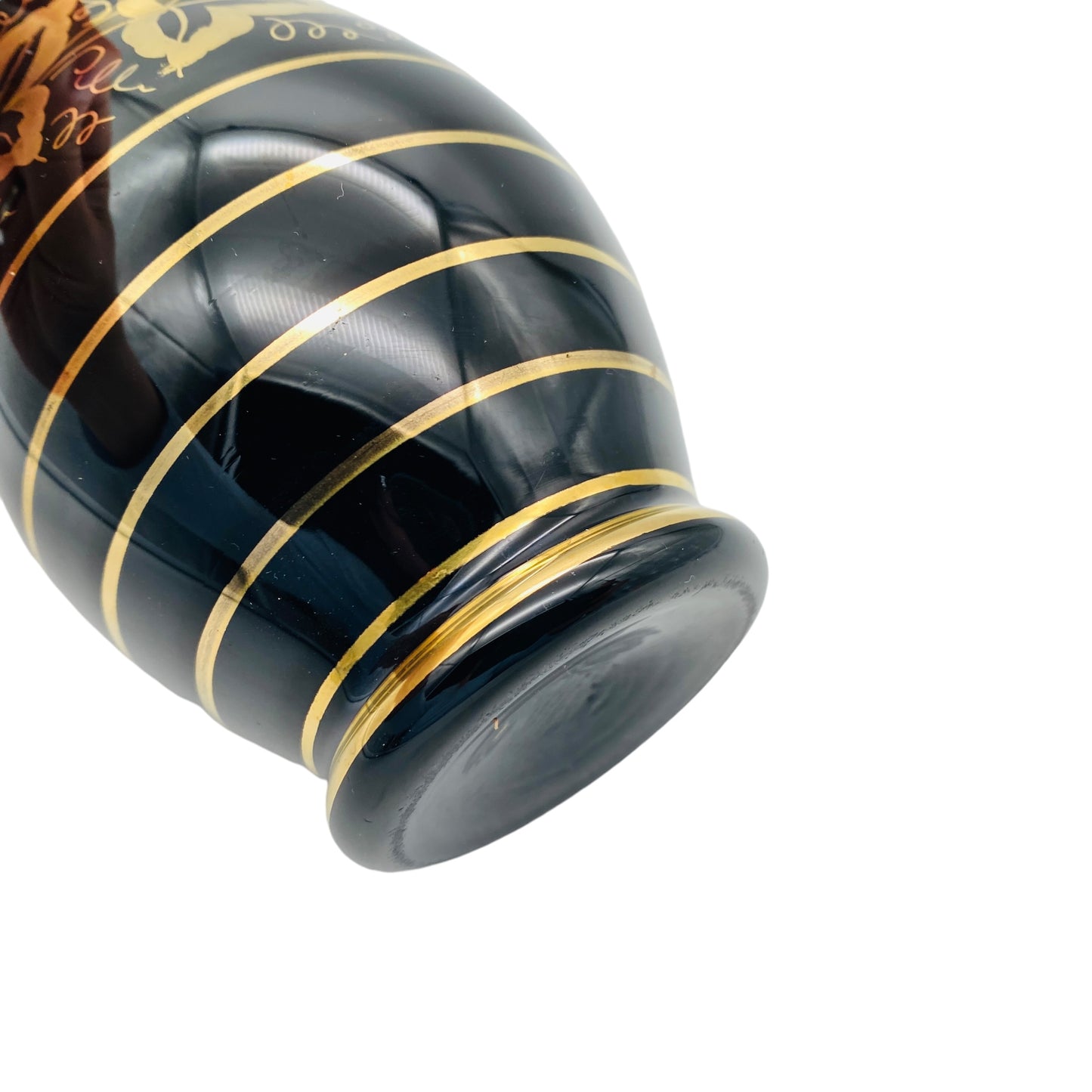 Vase schwarz gold Mid Century Schwarzglas 50er 60er Jahre Dekoration