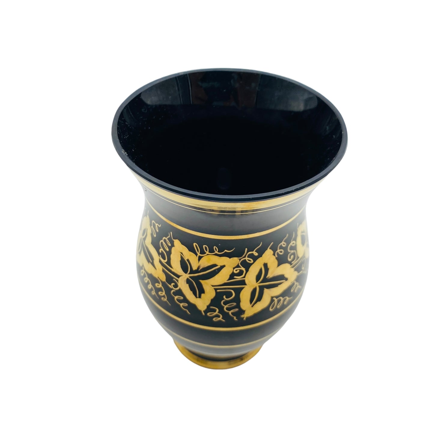 Vase schwarz gold Mid Century Schwarzglas 50er 60er Jahre Dekoration