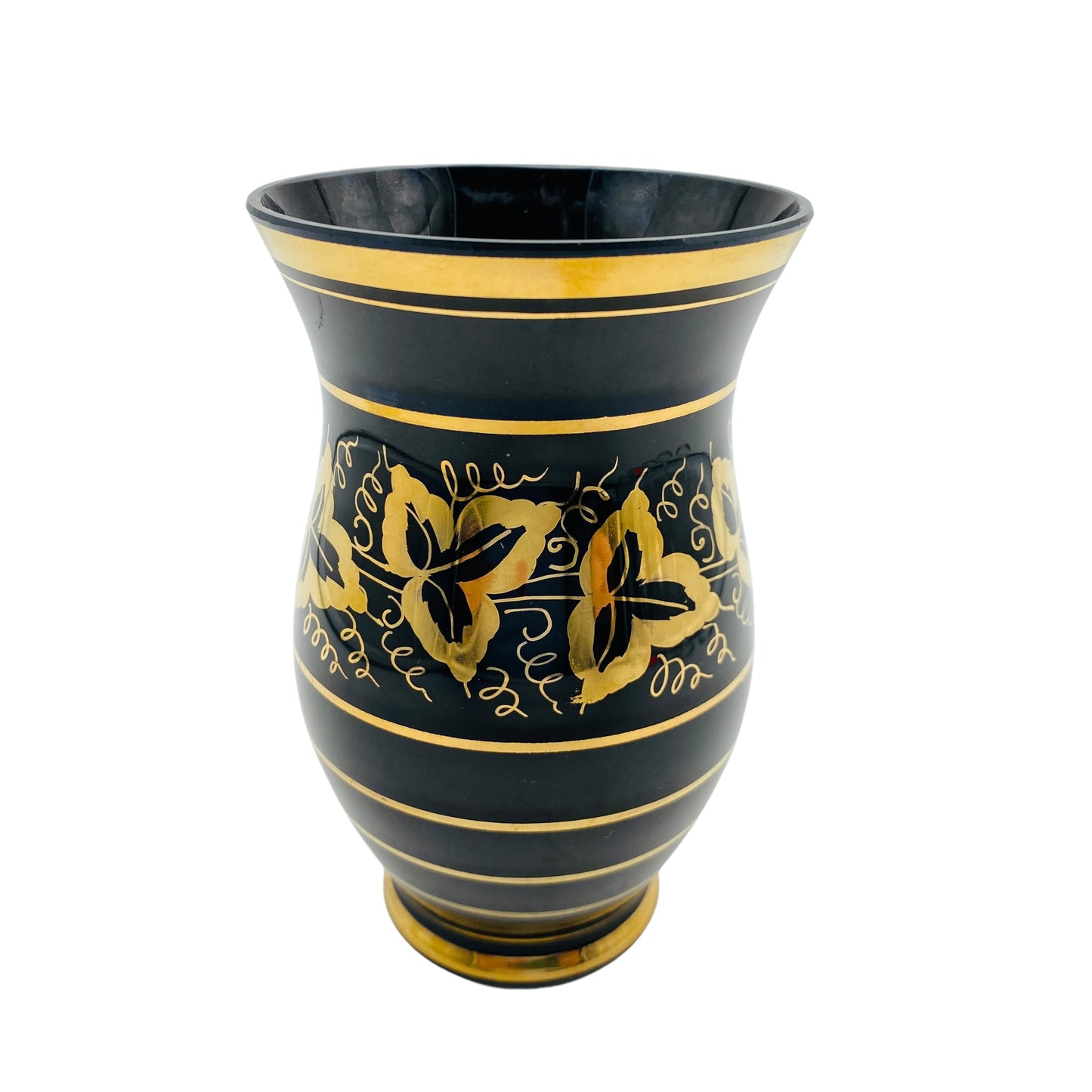 Vase schwarz gold Mid Century Schwarzglas 50er 60er Jahre Dekoration