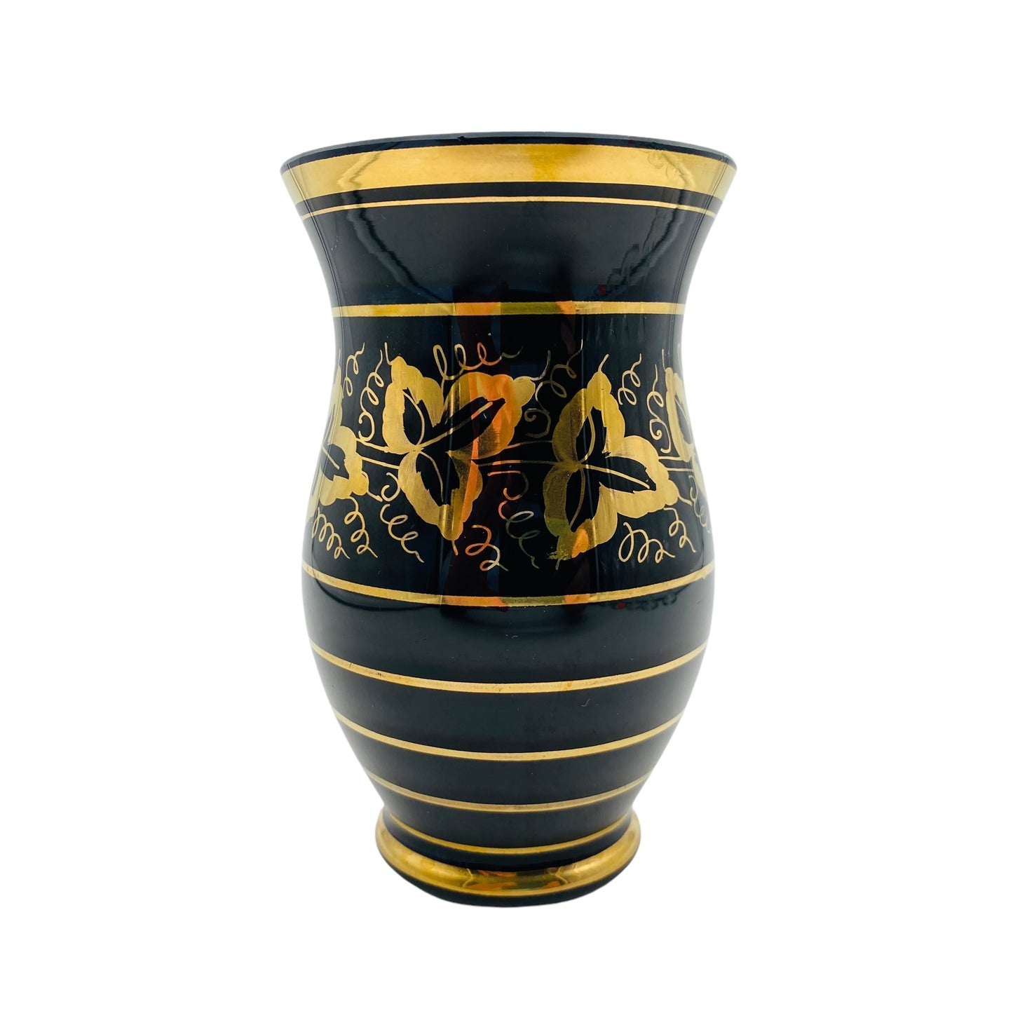 Vase schwarz gold Mid Century Schwarzglas 50er 60er Jahre Dekoration