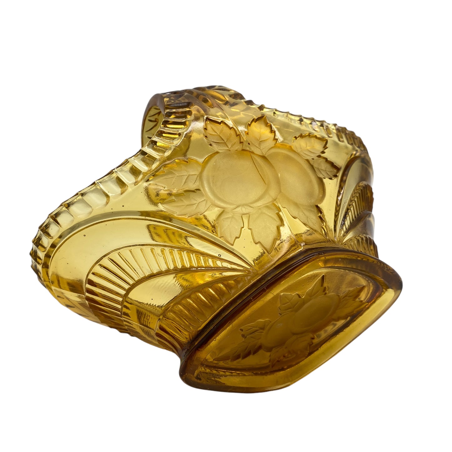 Vintage Art Deco Korb Schale Bernstein gelb Pressglas Glas 40er 50er 60er Jahre