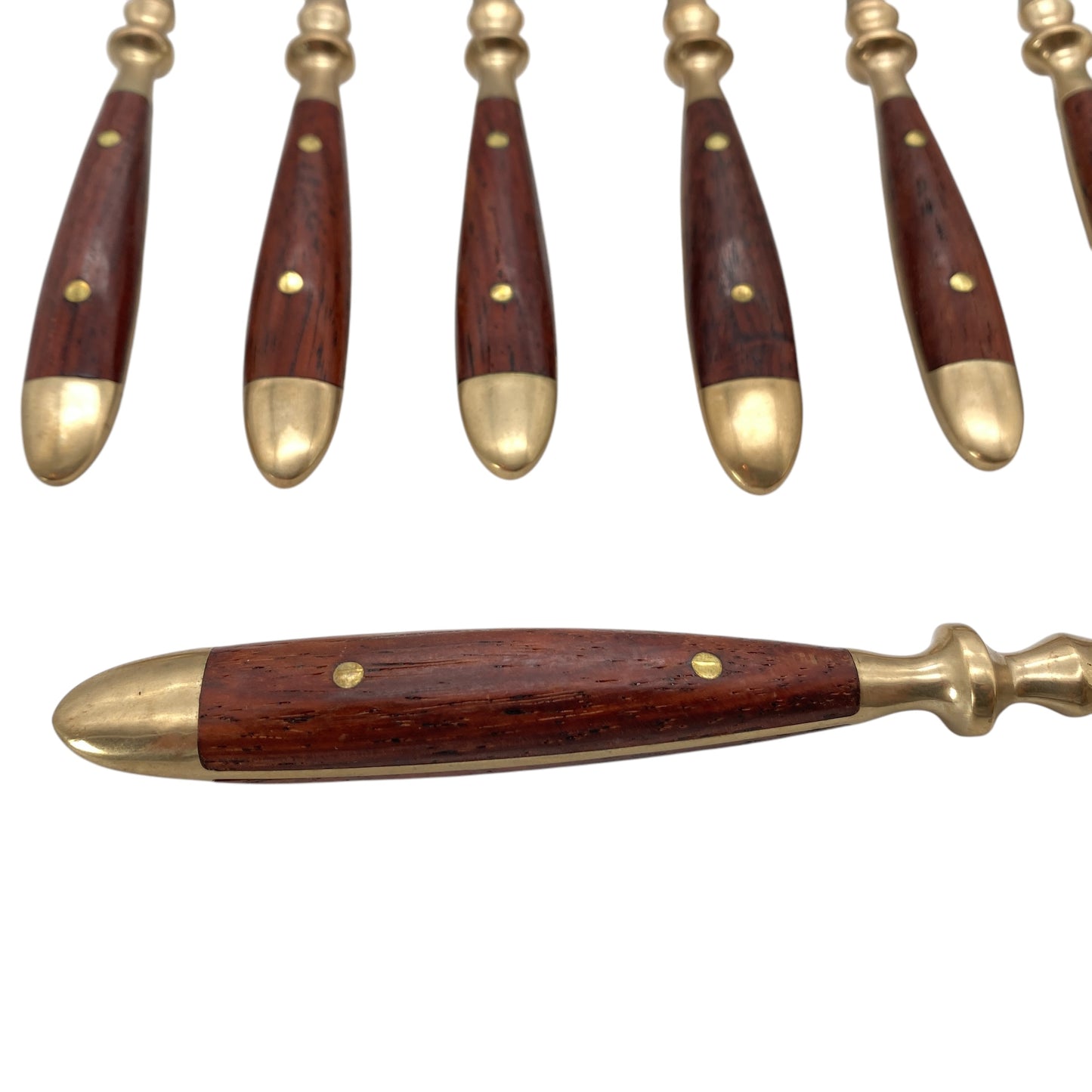 Vintage Besteck Dessertbesteck Messing Rosenholz Kuchengabeln Kaffeelöffel Messer