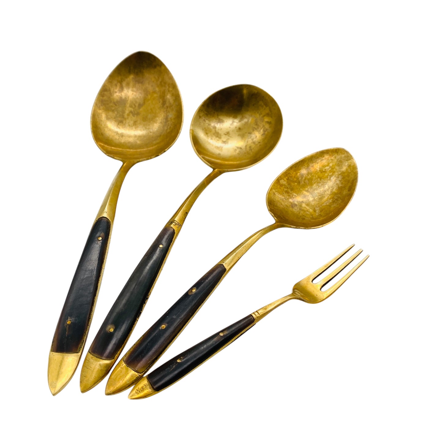 Vintage Besteck Löffel Messing & Horn Servierlöffel Sahnelöffel Kuchengabel