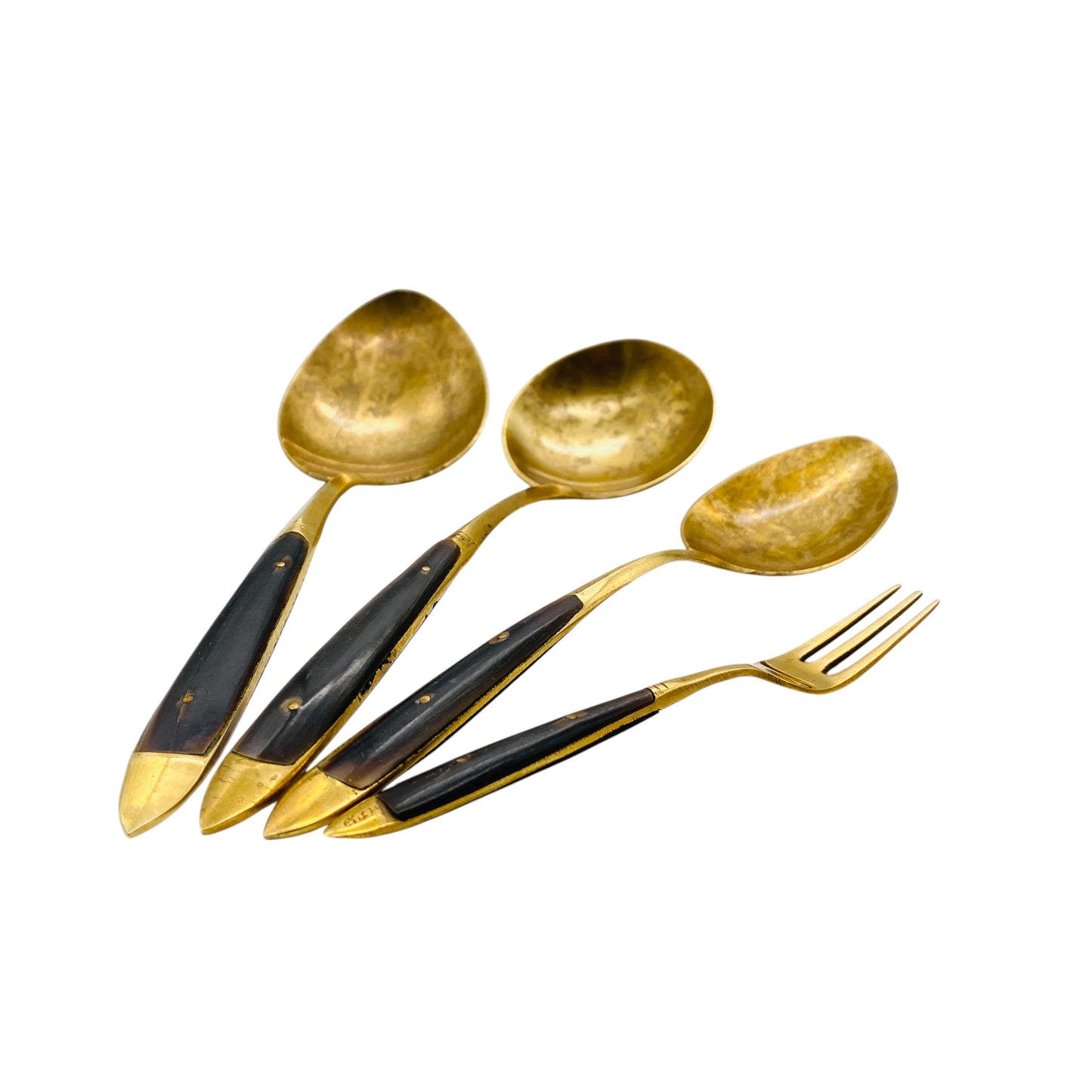 Vintage Besteck Löffel Messing & Horn Servierlöffel Sahnelöffel Kuchengabel