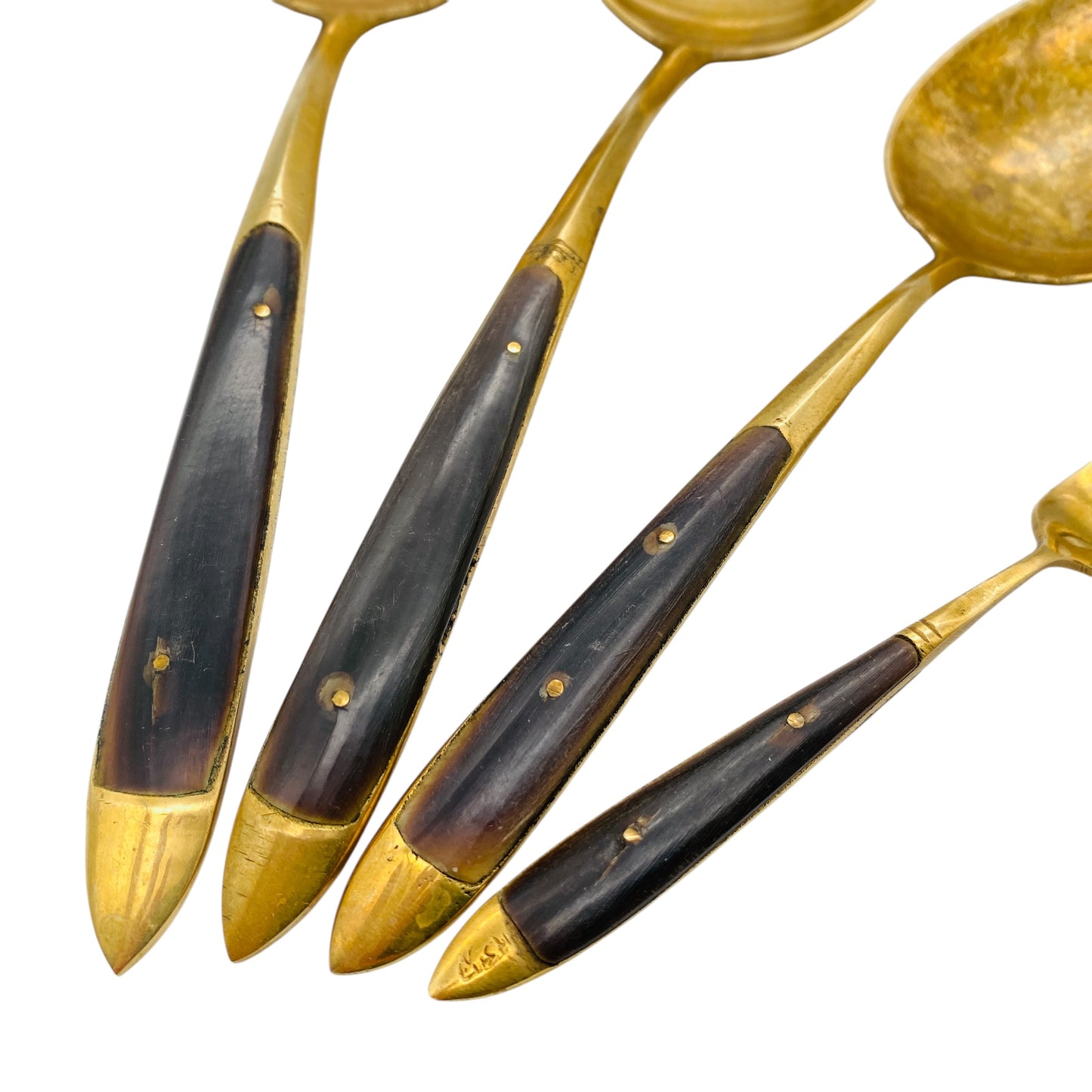 Vintage Besteck Löffel Messing & Horn Servierlöffel Sahnelöffel Kuchengabel