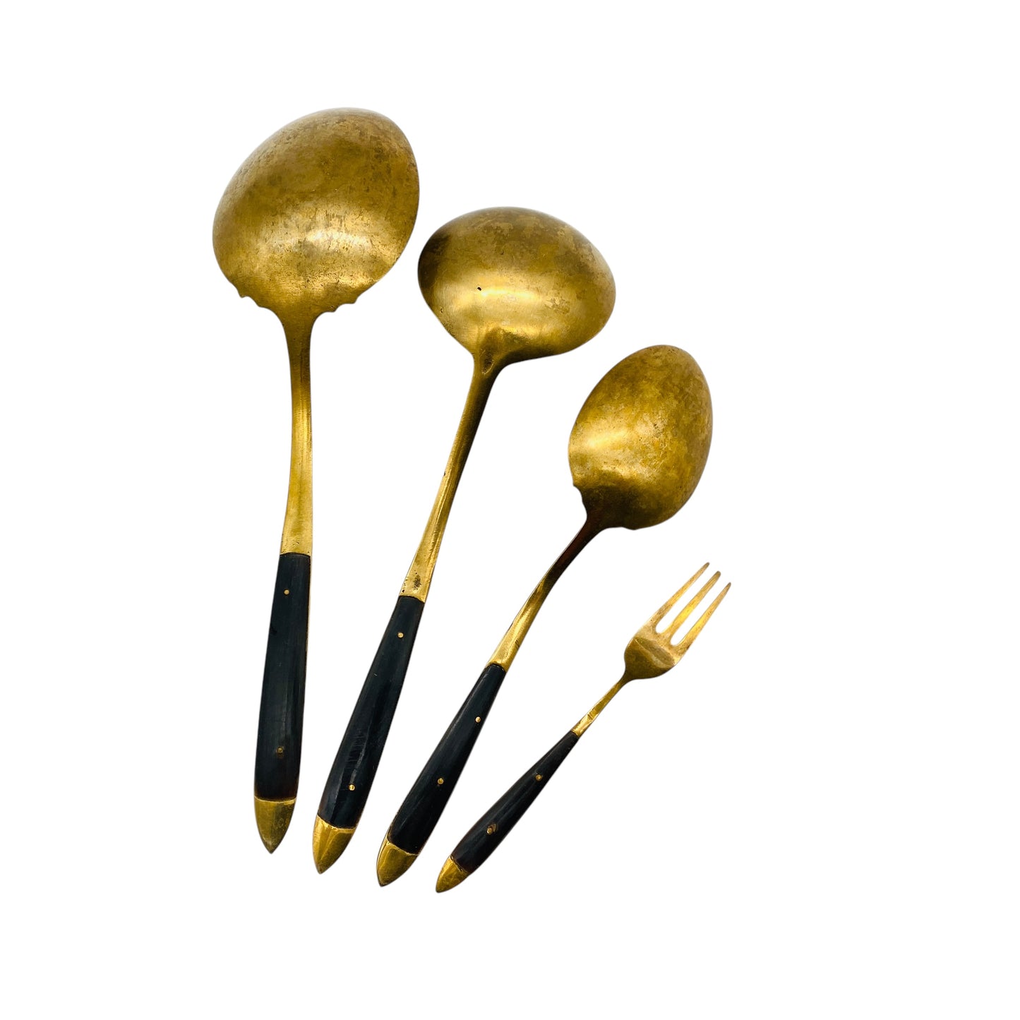 Vintage Besteck Löffel Messing & Horn Servierlöffel Sahnelöffel Kuchengabel