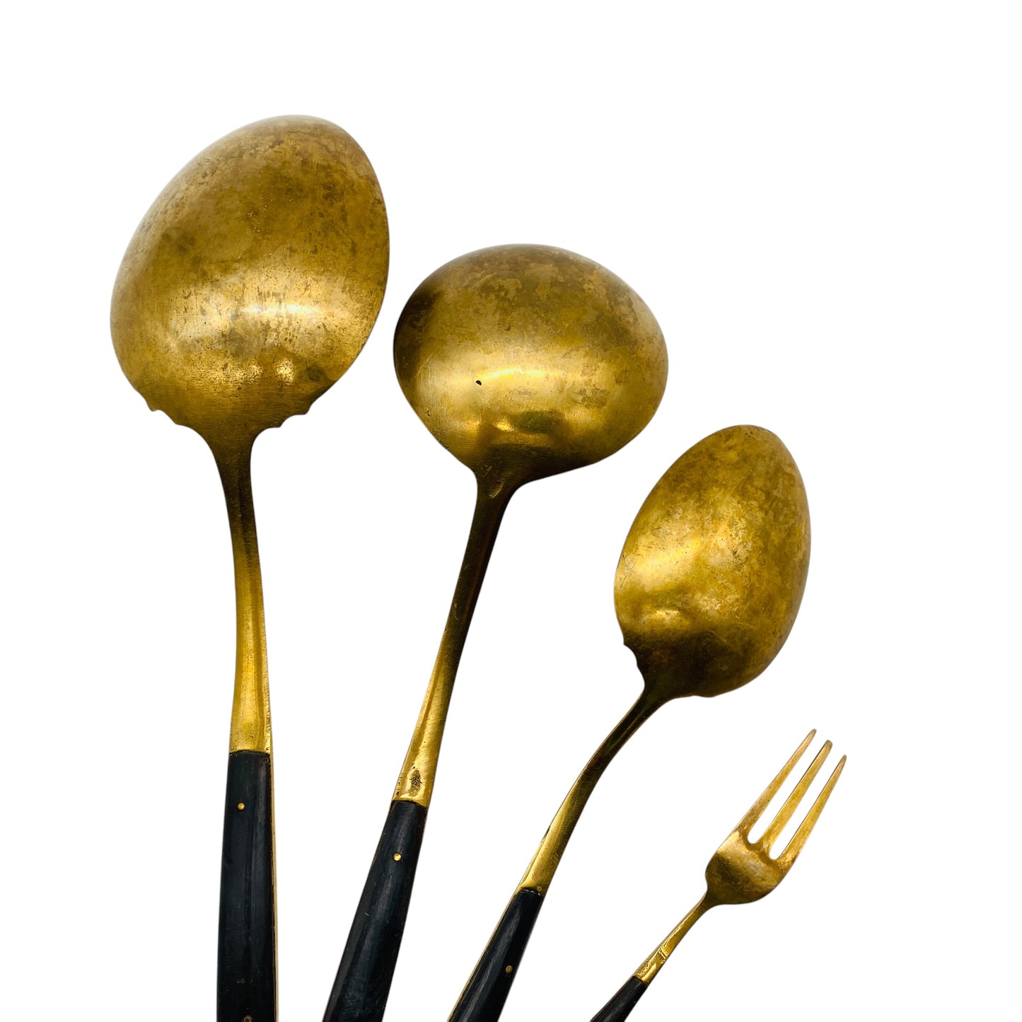 Vintage Besteck Löffel Messing & Horn Servierlöffel Sahnelöffel Kuchengabel