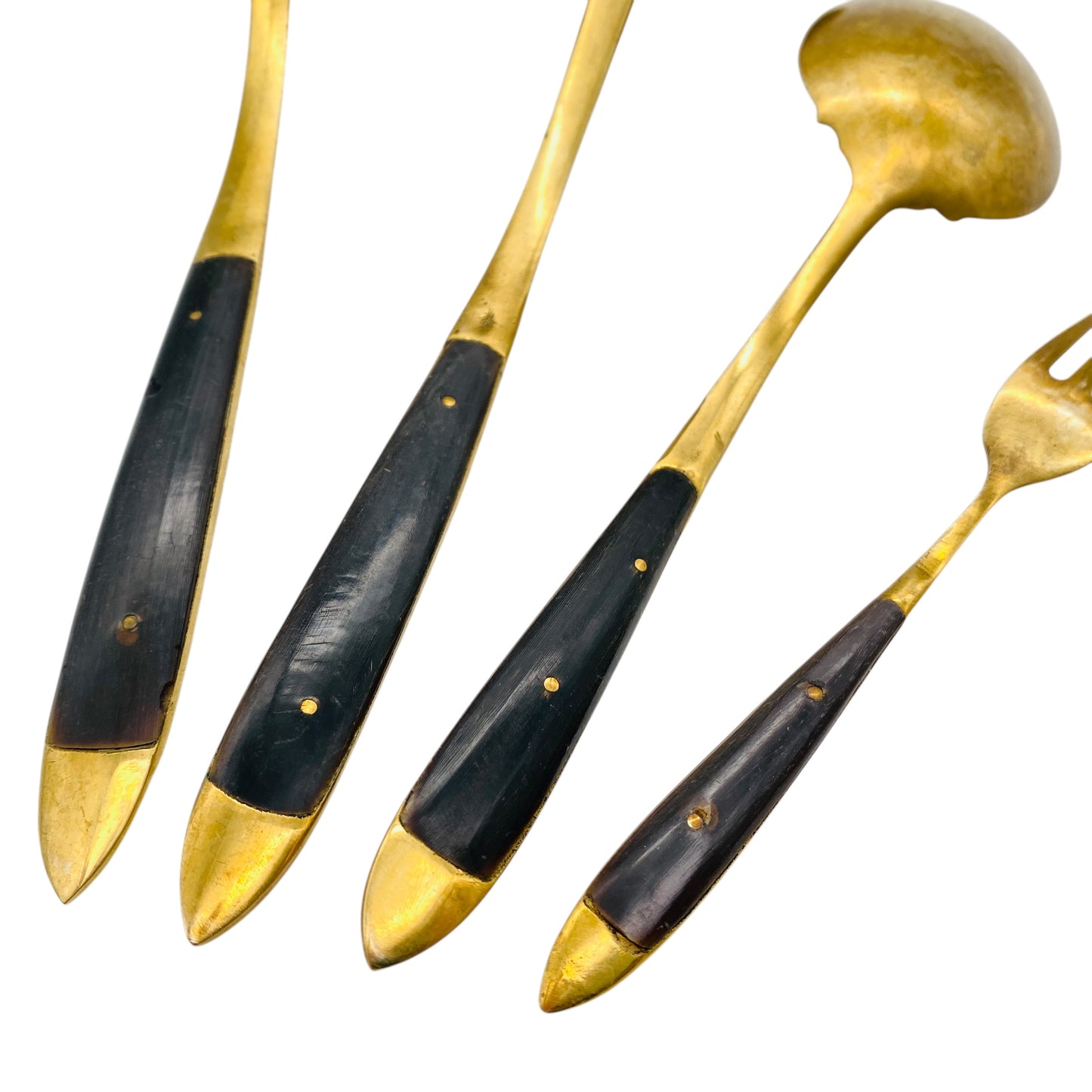 Vintage Besteck Löffel Messing & Horn Servierlöffel Sahnelöffel Kuchengabel