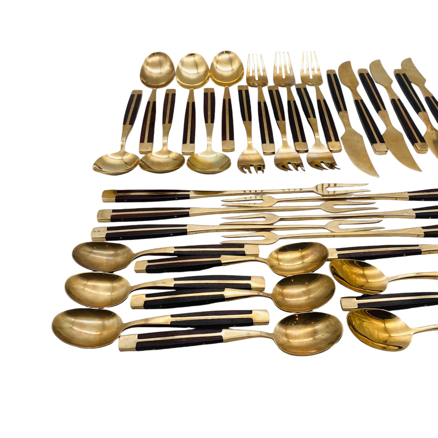 Vintage Besteck Set 6 Personen Bronze Rosenholz Holz Jean Claude Löffel Gabeln Messer