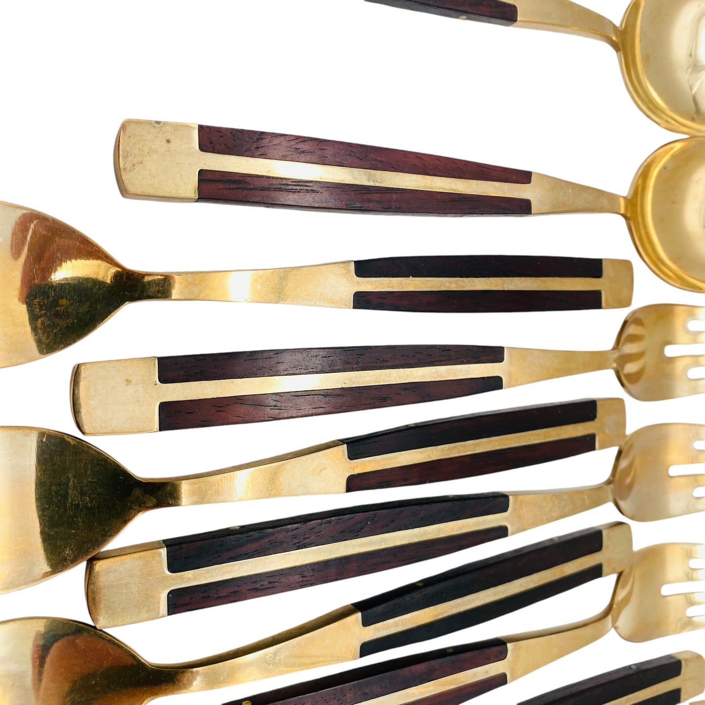 Vintage Besteck Set 6 Personen Bronze Rosenholz Holz Jean Claude Löffel Gabeln Messer