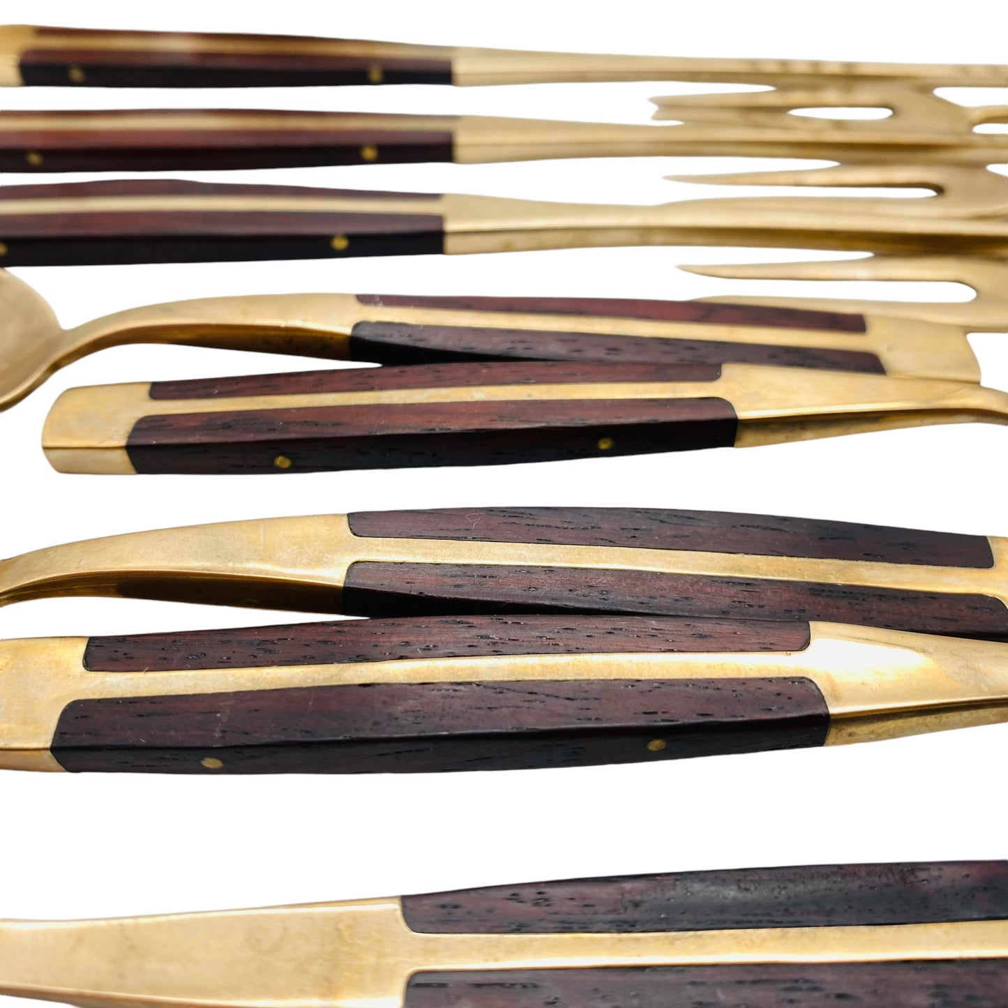 Vintage Besteck Set 6 Personen Bronze Rosenholz Holz Jean Claude Löffel Gabeln Messer