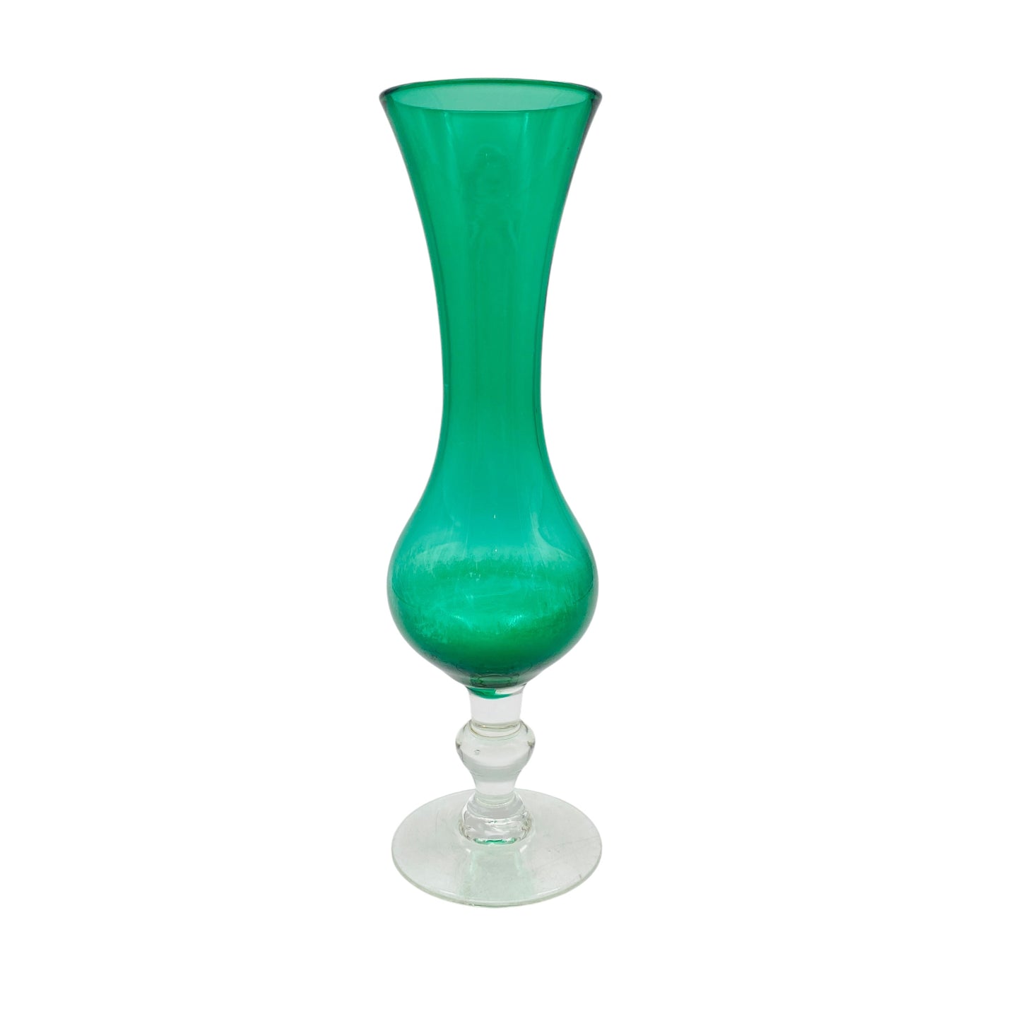 Vintage Blumenvase Stengelvase transparent grün Moosgrün 60er 70er Jahre Deko