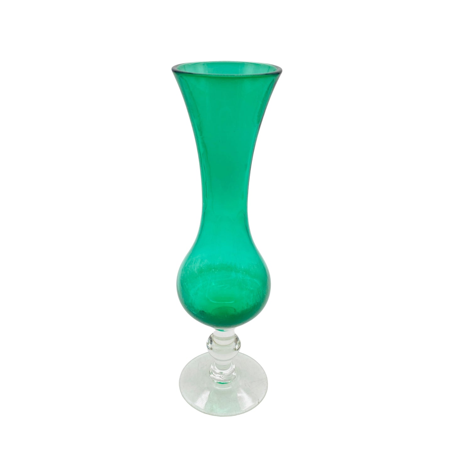 Vintage Blumenvase Stengelvase transparent grün Moosgrün 60er 70er Jahre Deko