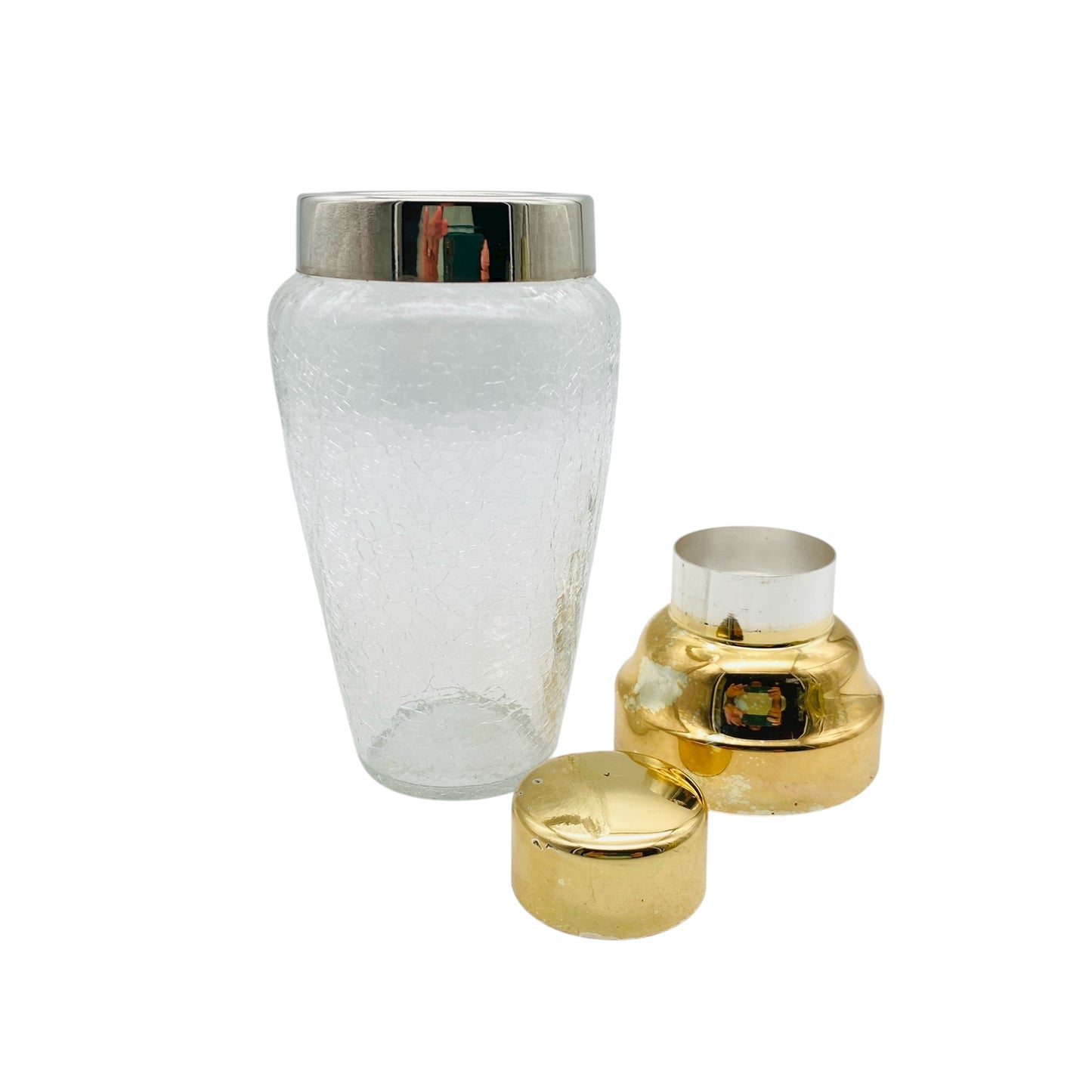 Vintage Cocktailshaker transparent gold silber Craquelé Glas 60er 70er Jahre Hausbar Shaker