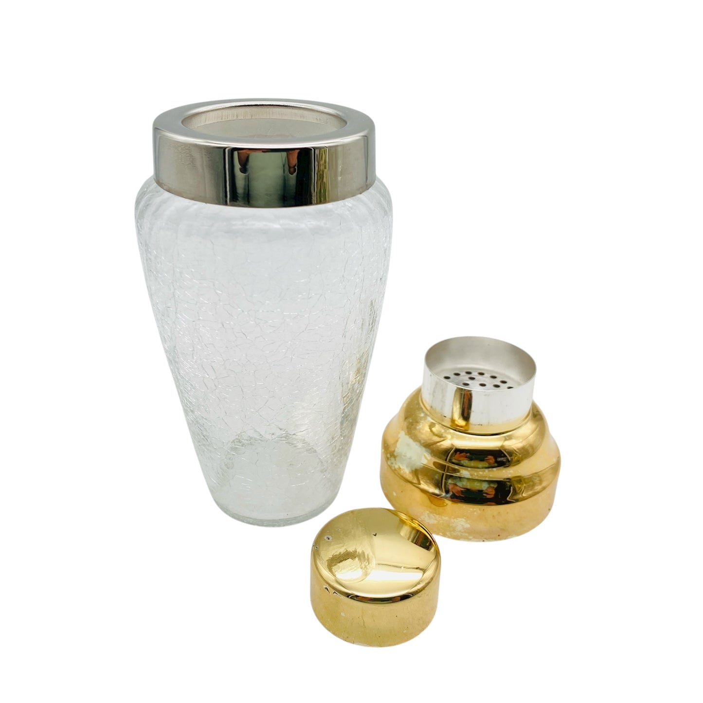 Vintage Cocktailshaker transparent gold silber Craquelé Glas 60er 70er Jahre Hausbar Shaker