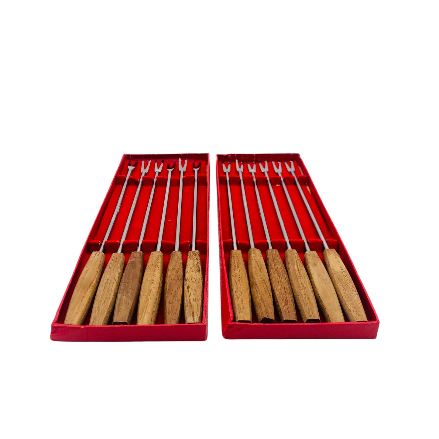 Vintage Fonduegabeln 12er Set Holzgriffe Edelstahl für Käsefondue Fleischfondue 60er 70er
