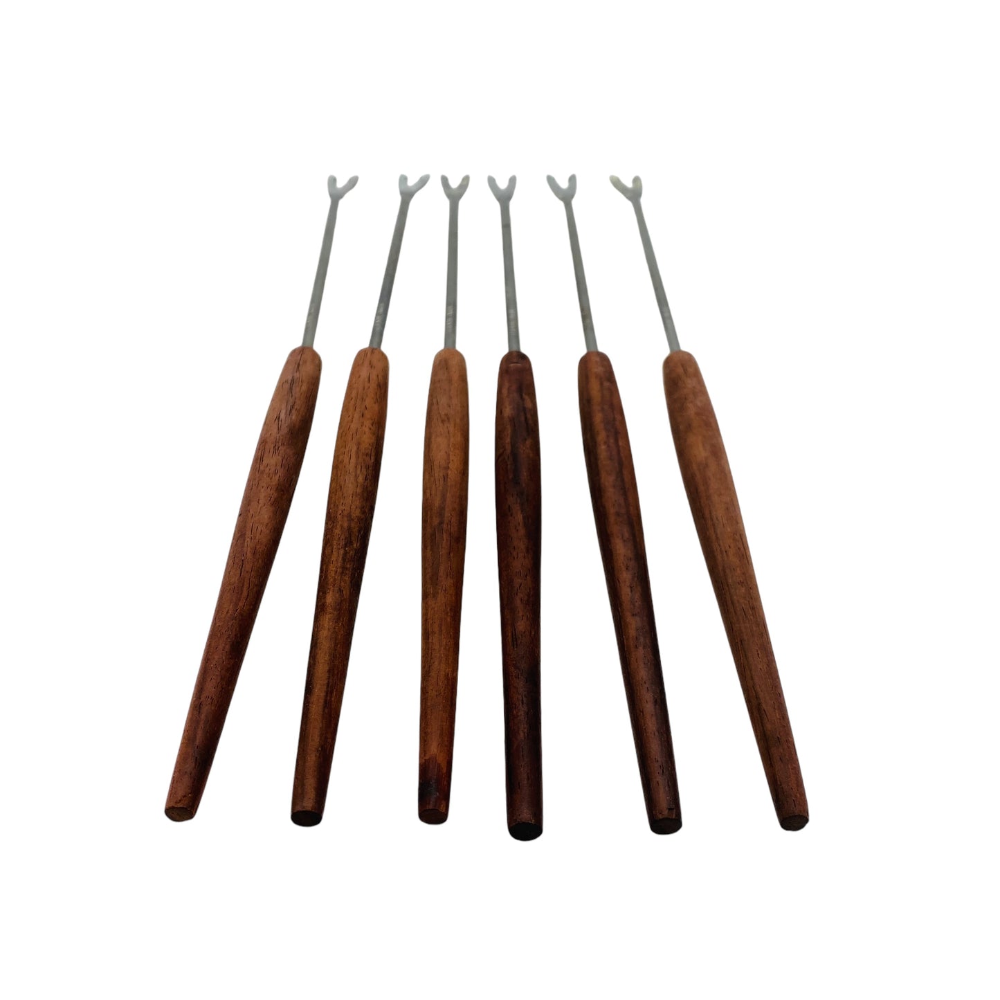 Vintage Fonduegabeln Holz Edelstahl 6er Set Gabeln Käsefondue