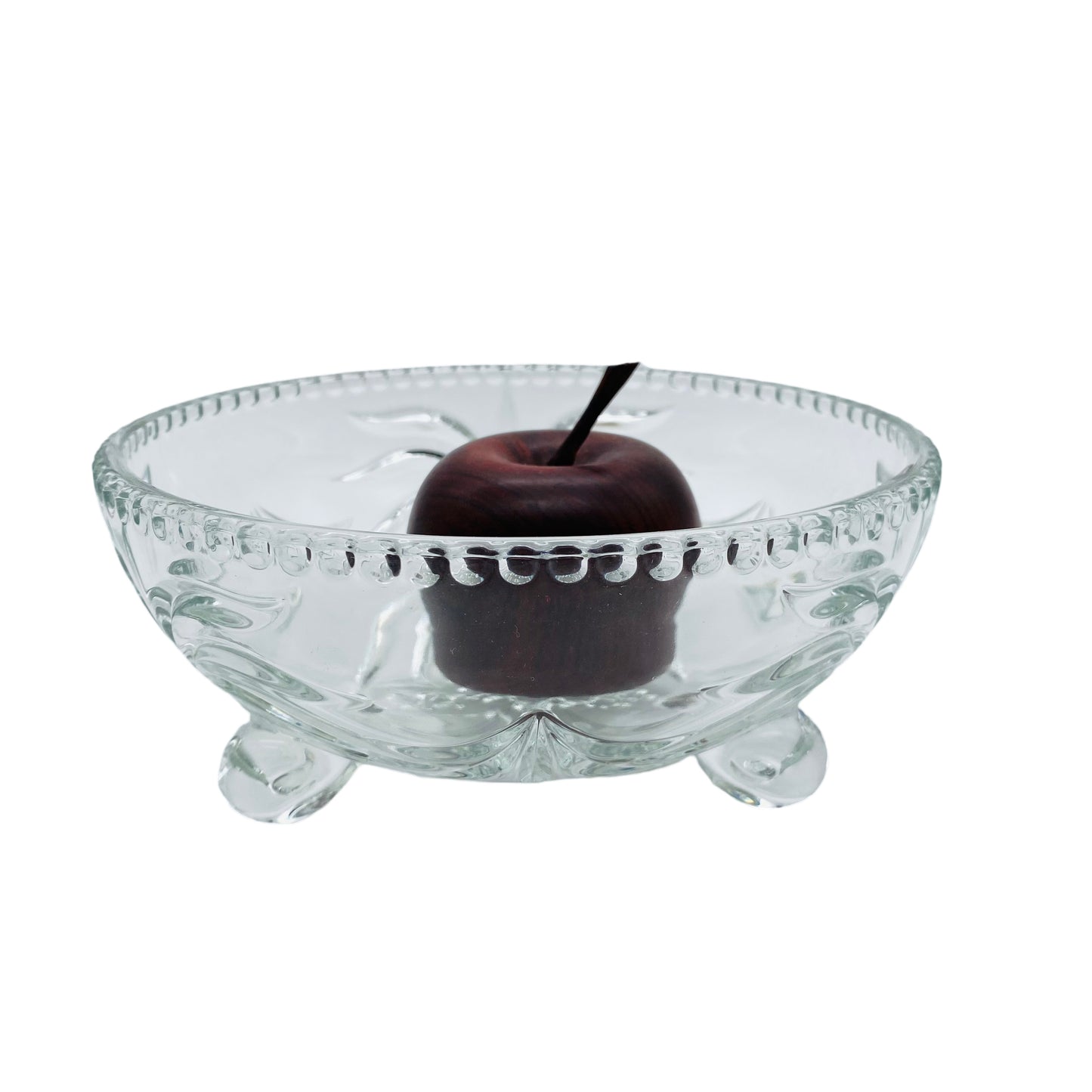 Vintage Glaschale Dreibein mit Dekor Schliff Schale 60er 70er Jahre Glas