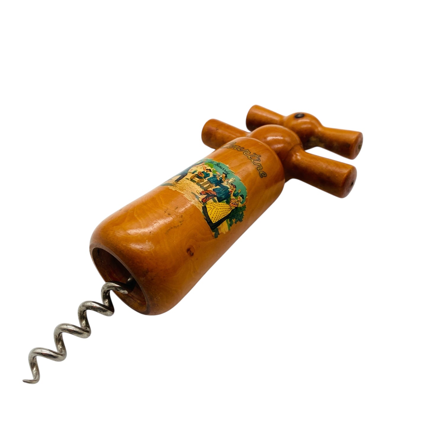 Vintage Korkenzieher aus Holz Weinflaschenöffner Frankreich 60er 70er Jahre