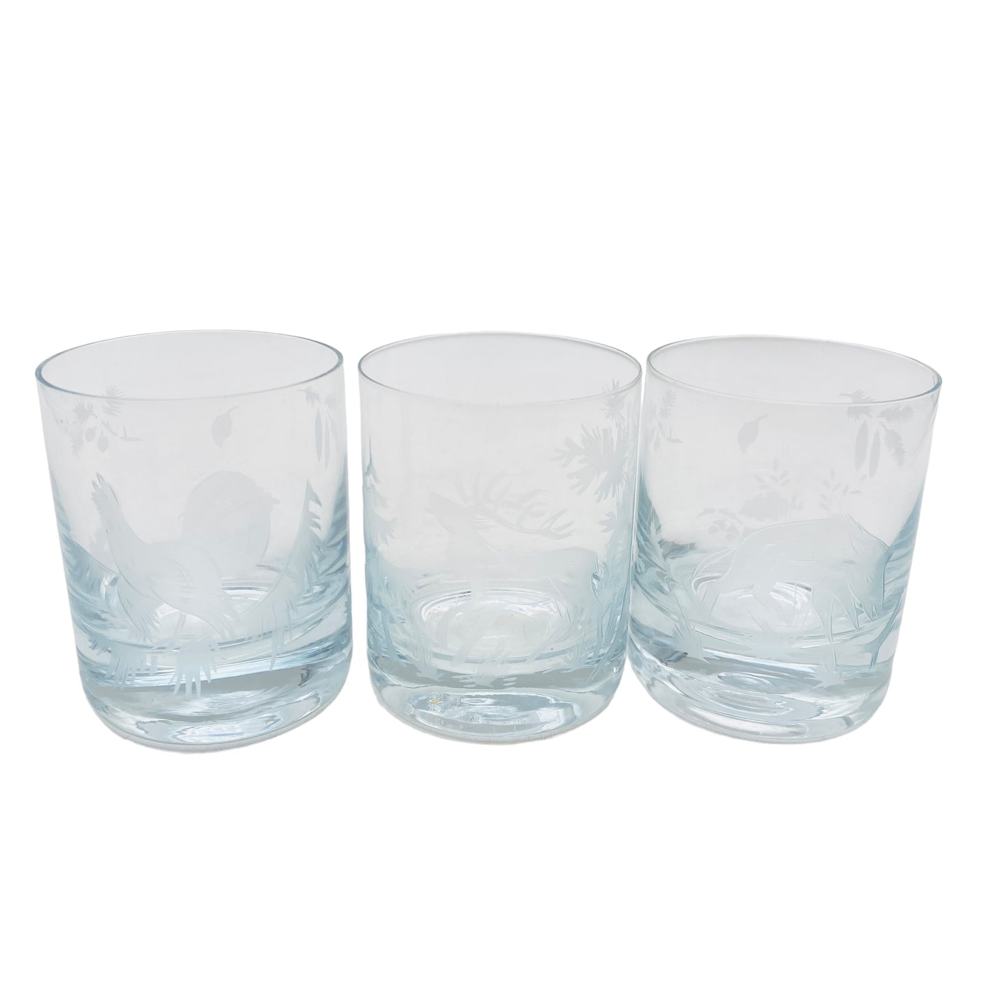 Vintage Likörgläser 1970er 1980er Jahre mit Waldtieren 3er Set Gläser Glas